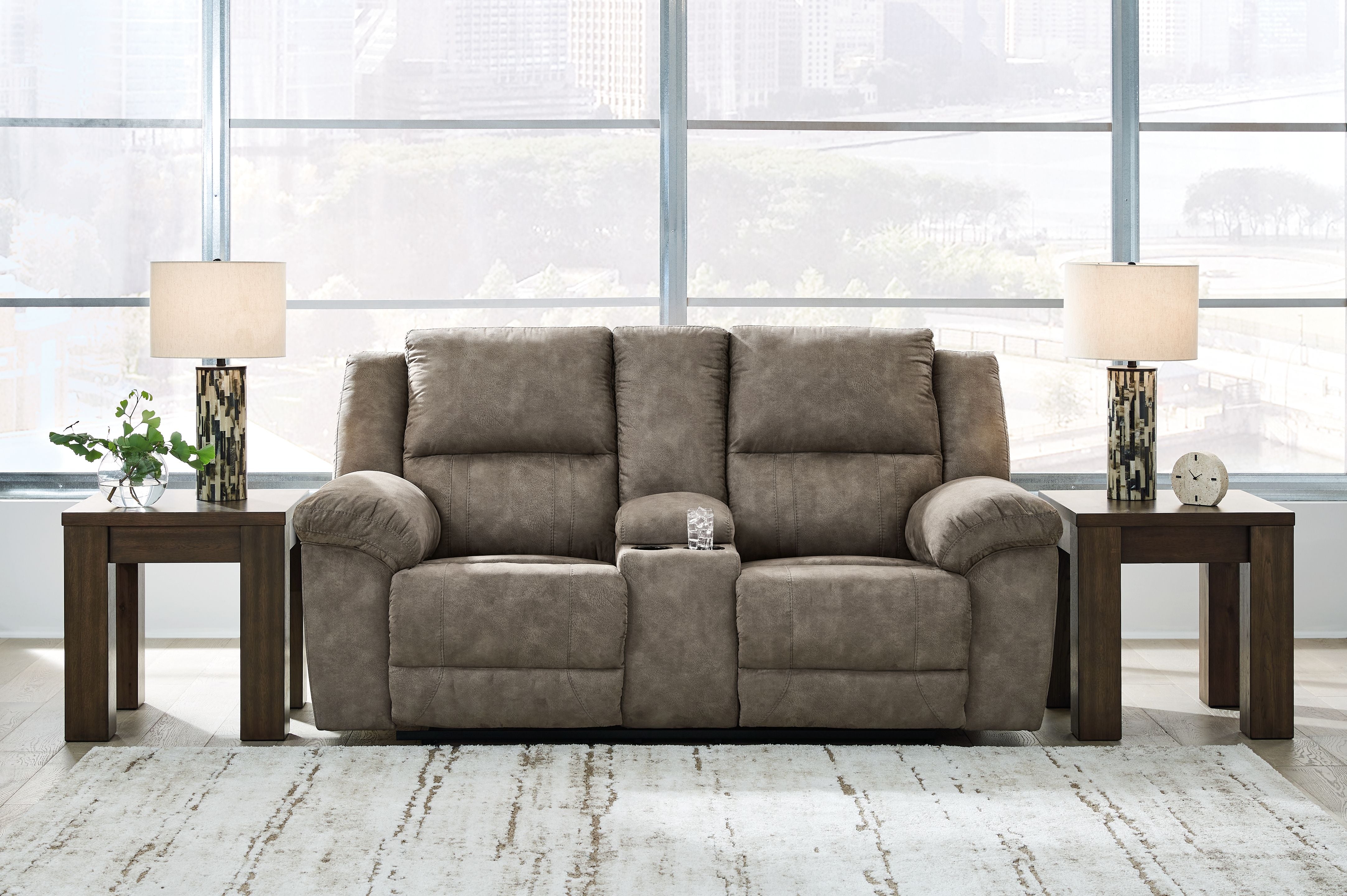 Signature Design by Ashley® Laresview - Fossil - Dbl Reclining Loveseat With Console | Meri Furniture