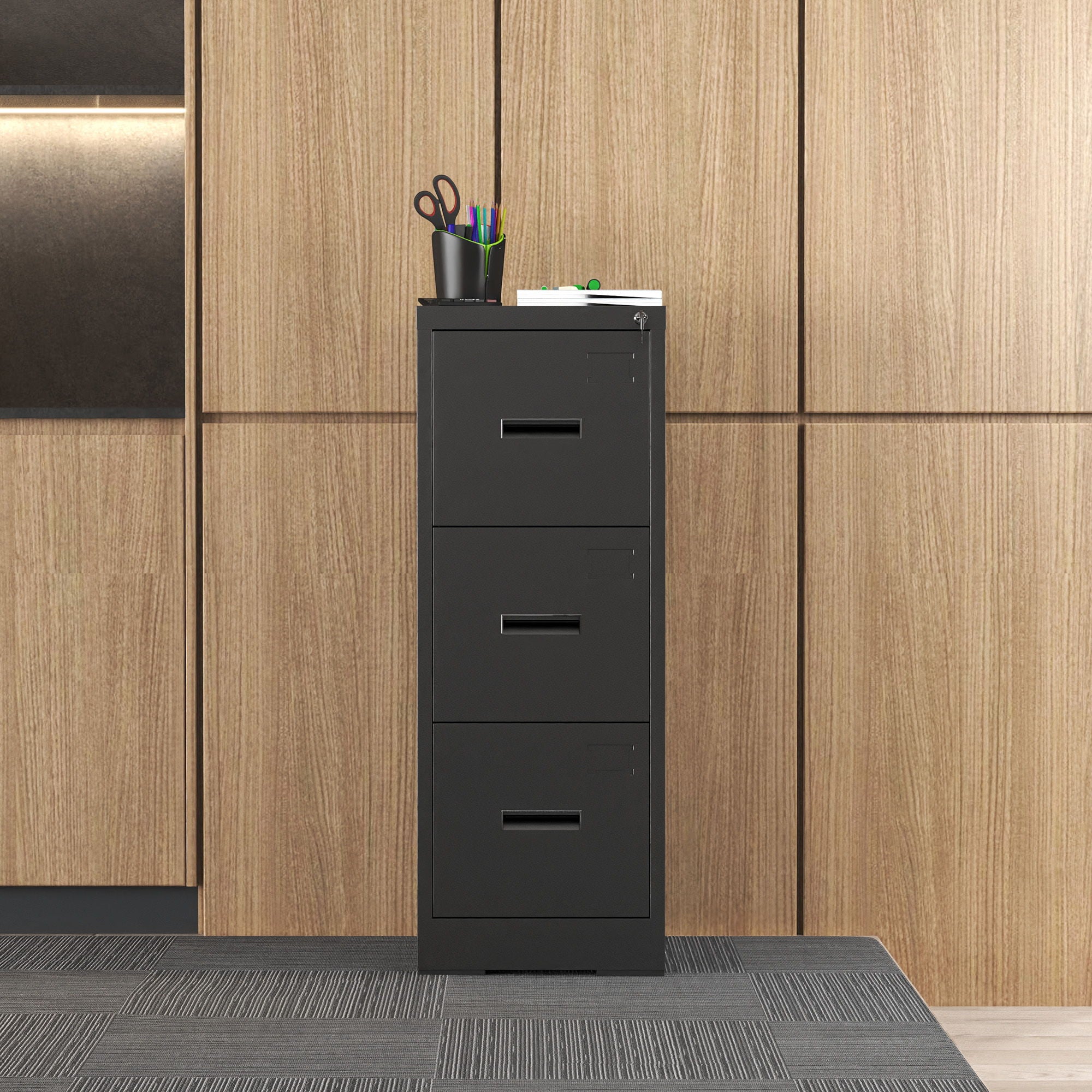 Modern Drawer Metal Vertical File Cabinet With Lock And Card Slot For Office