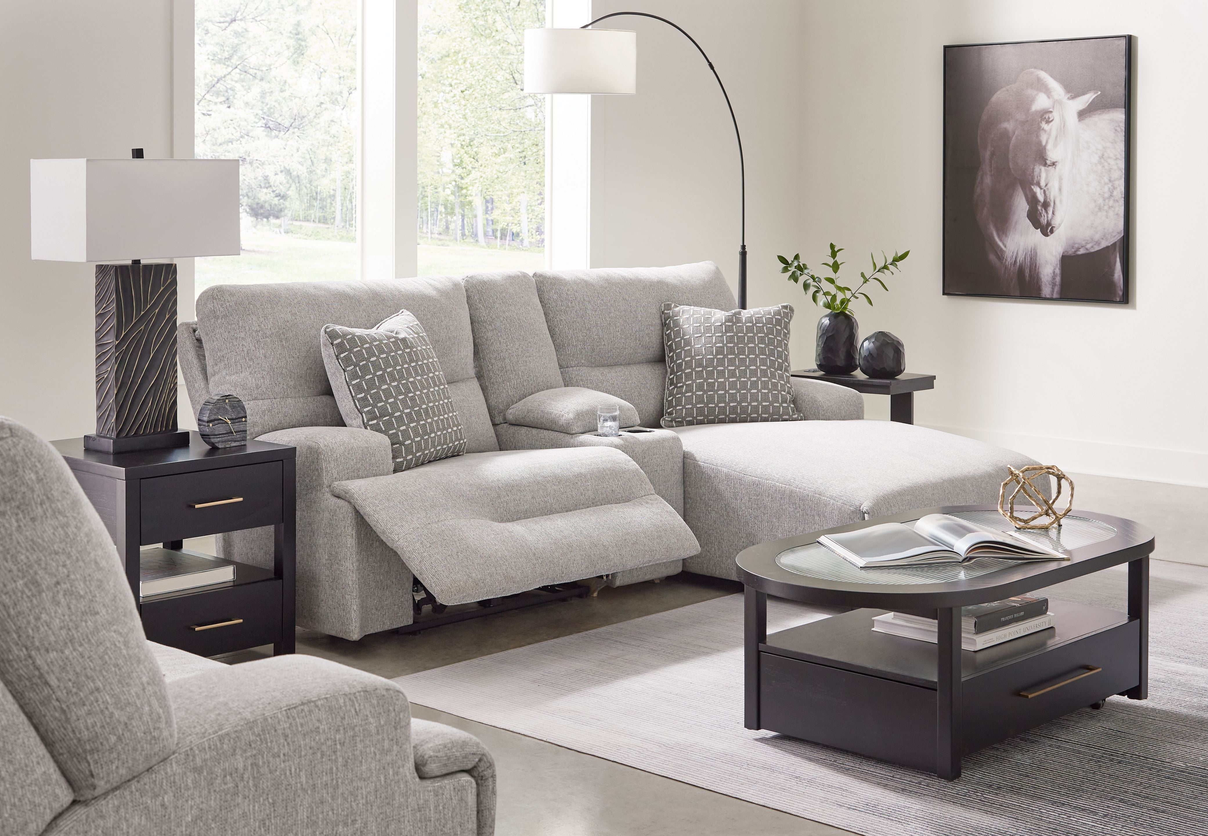 Signature Design by Ashley® Acklen Place - Pewter - 4 Pc. - 3-Piece Power Reclining Sectional Sofa With Raf Chaise, Wide Seat Power Recliner | Meri Furniture