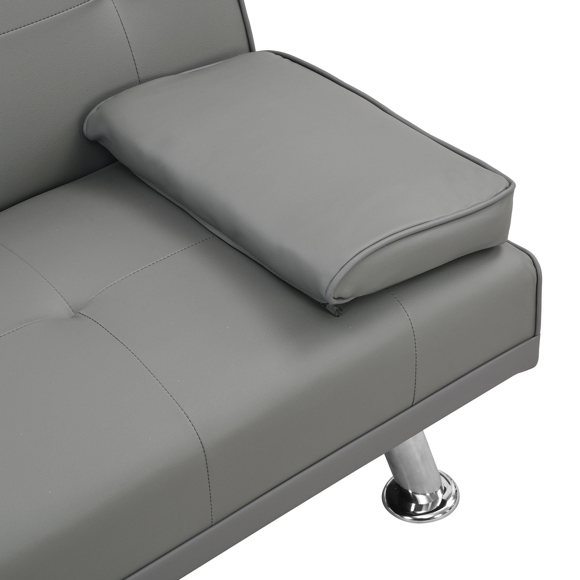 Modern Sofa Bed With Armrest 2 Holders, Wood Frame & Stainless Leg