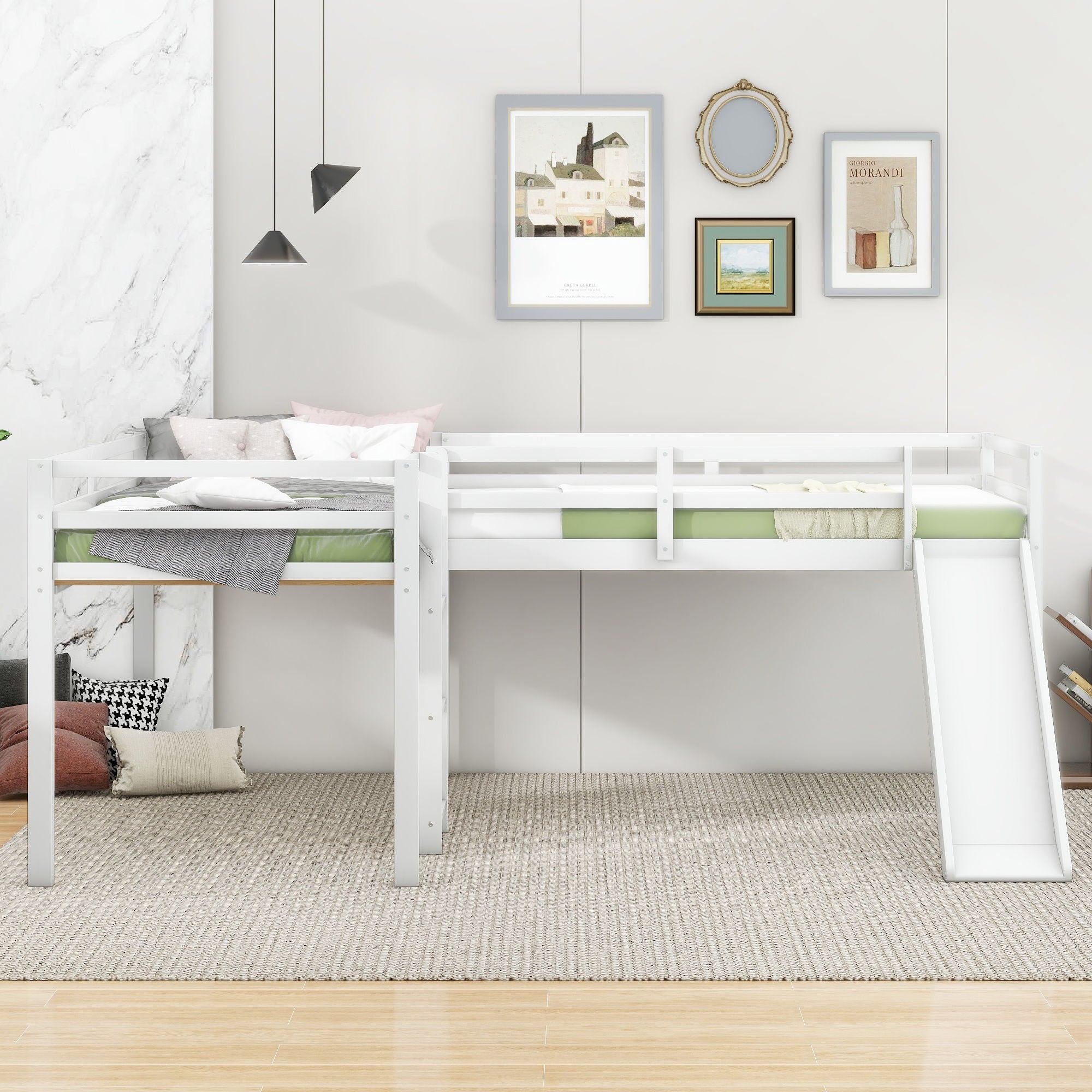 L Shaped Loft Bed With Ladder And Slide