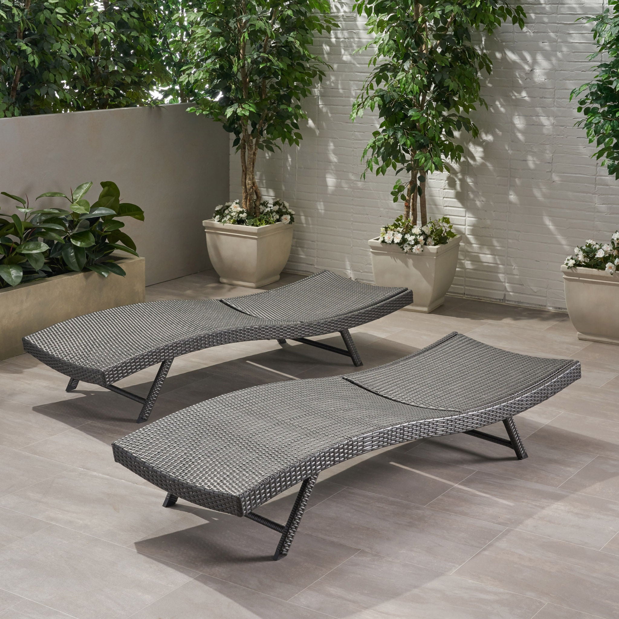 Wicker Chaise With Adjustable Reclining Seats (Set of 2) - Gray