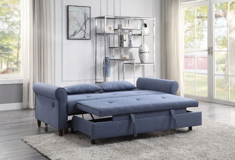 Nichelle - Sofa With Sleeper - Blue Fabric