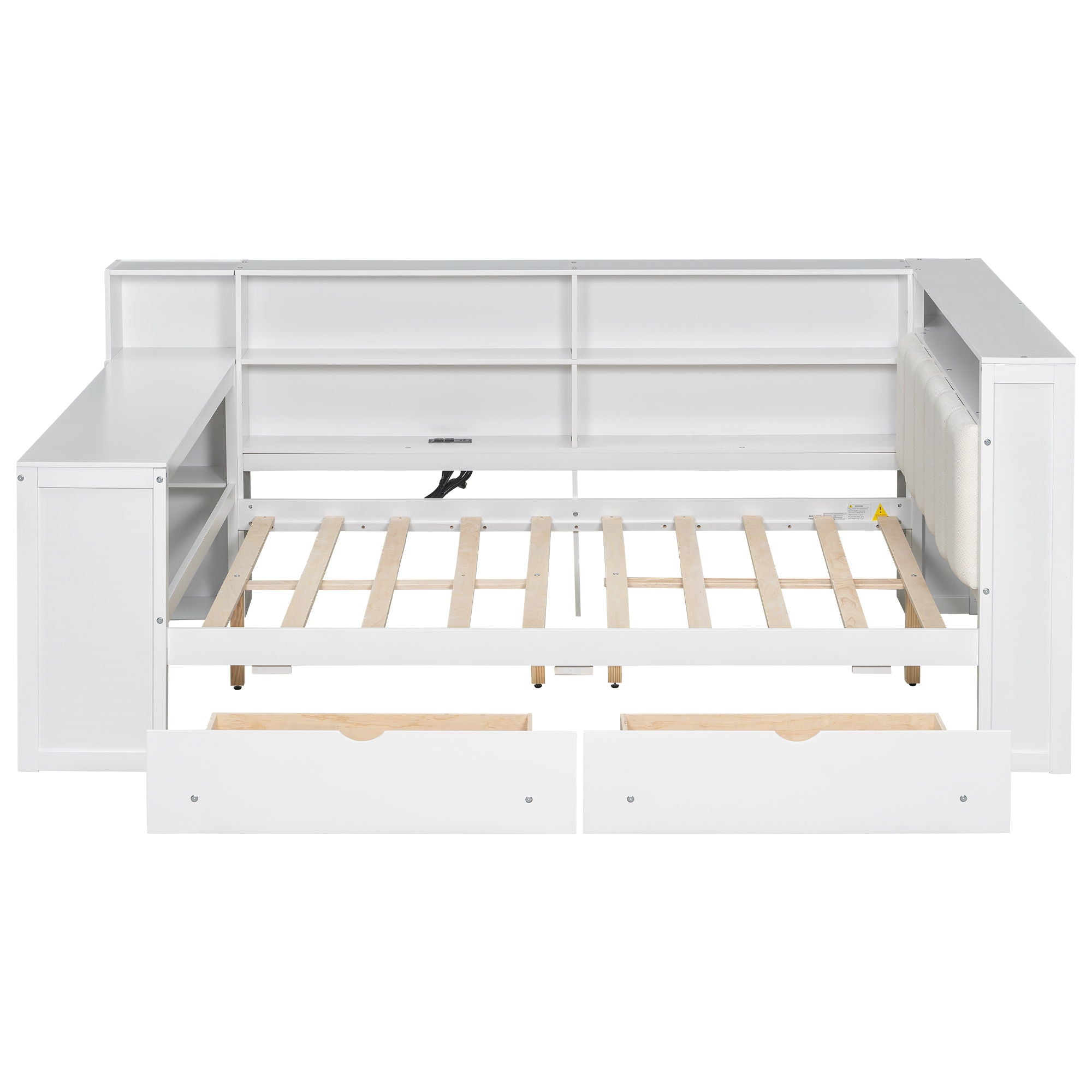 Platform Bed With Storage Shelves, Drawers, Charging Station, LED, Desk