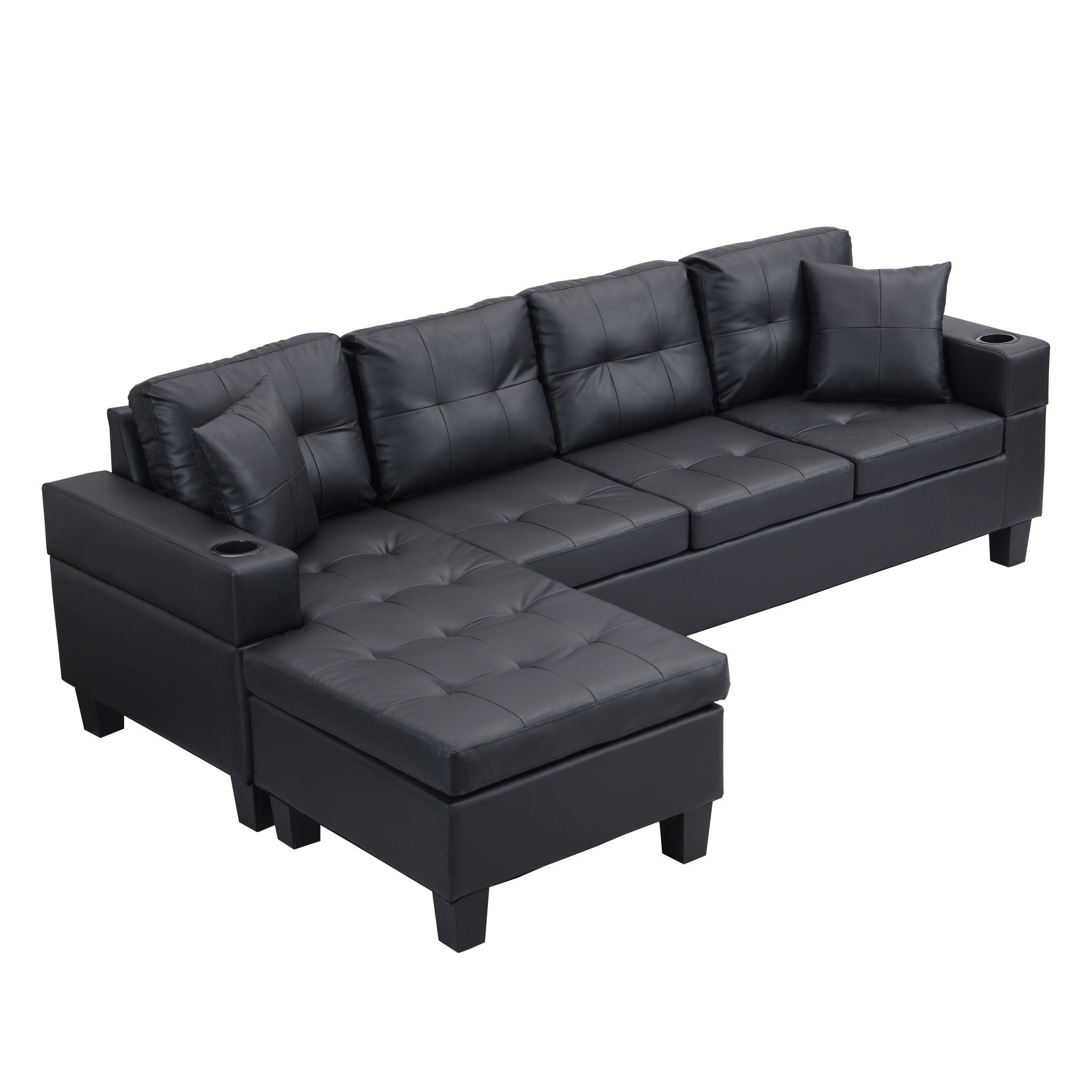 Modern Sectional Sofa Set With Chaise Lounge And Cup Holder
