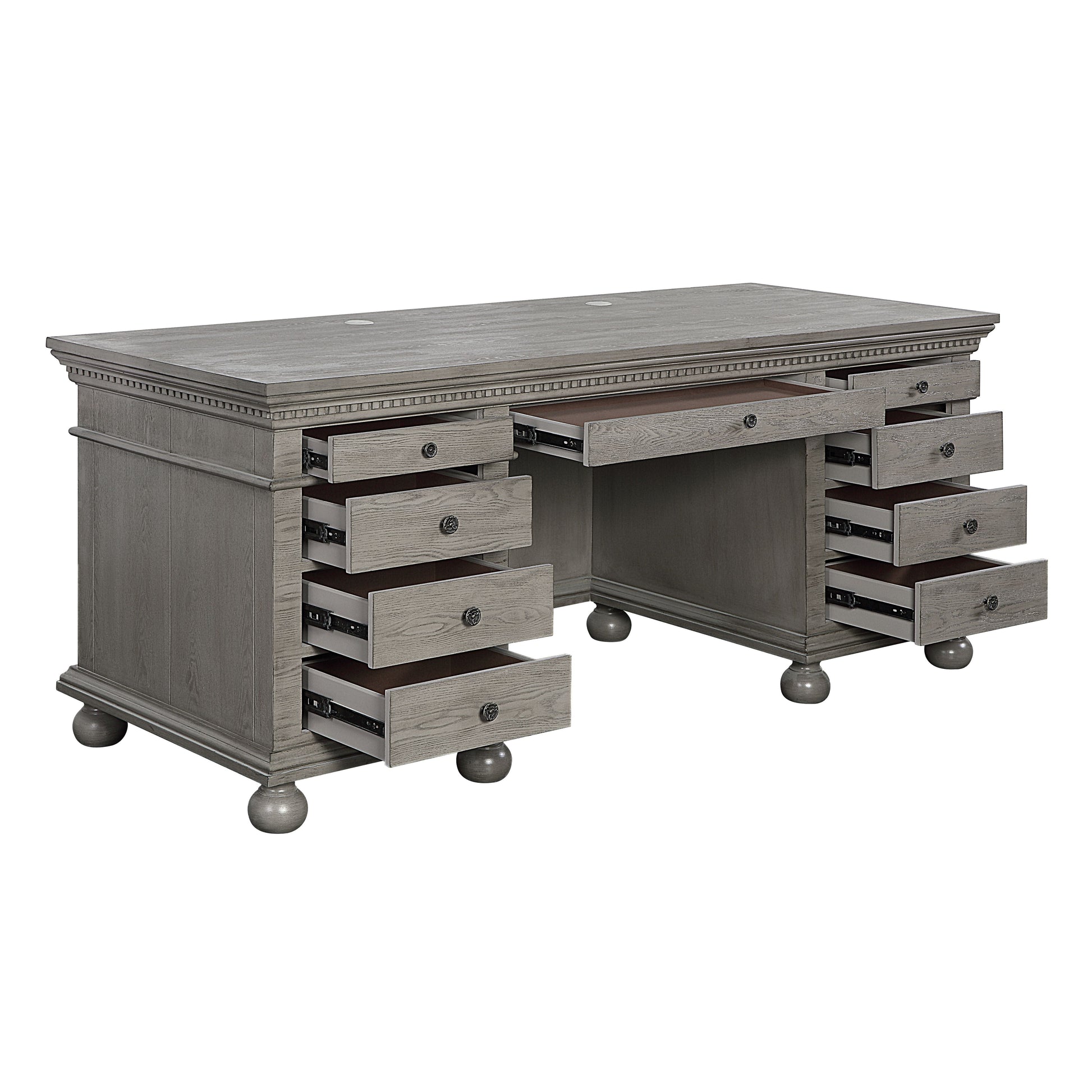 ACME Executive Office Desk with Drawer Top: Cord Management Cover Wooden Bun Round Leg | Meri Furniture