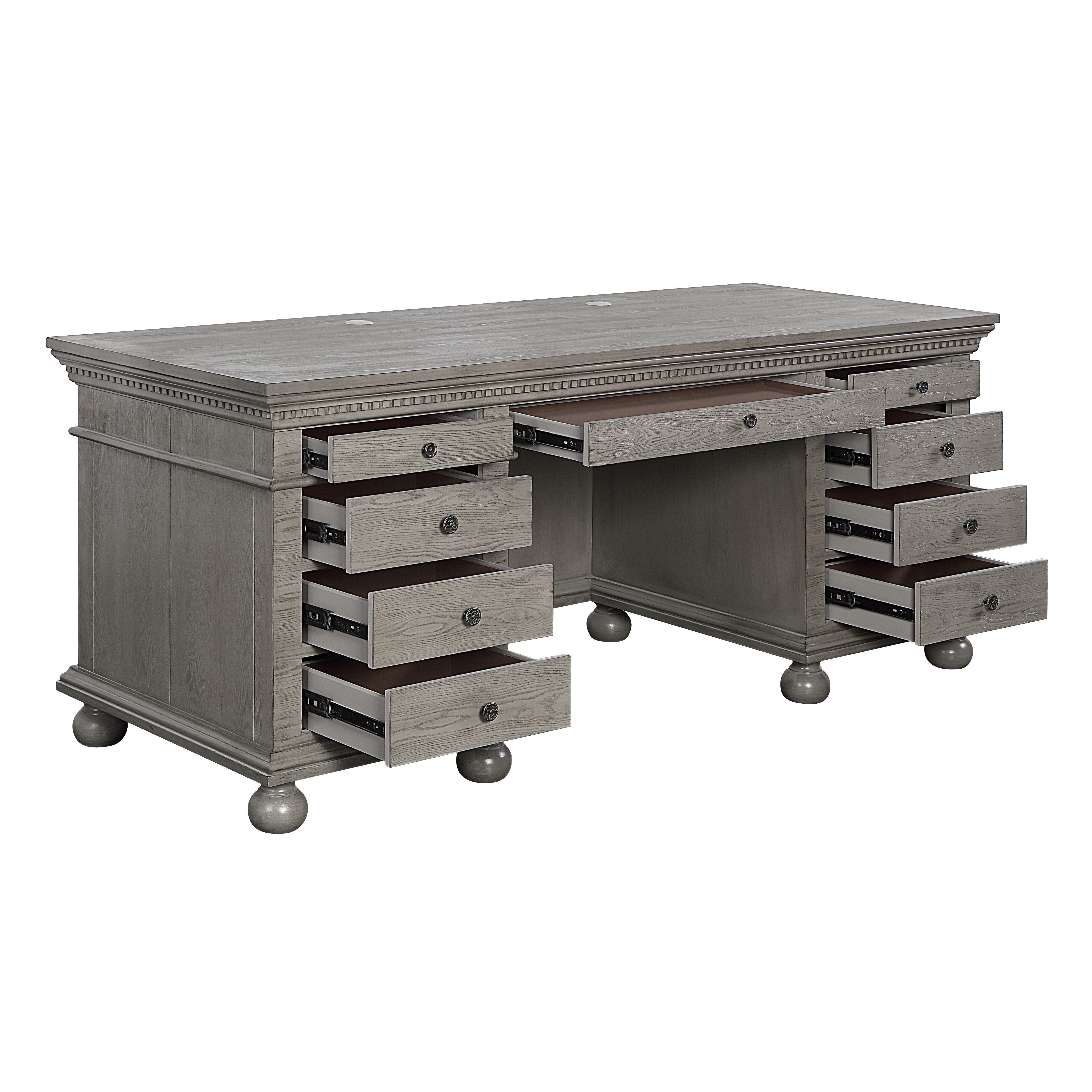 ACME Executive Office Desk with Drawer Top: Cord Management Cover Wooden Bun Round Leg | Meri Furniture