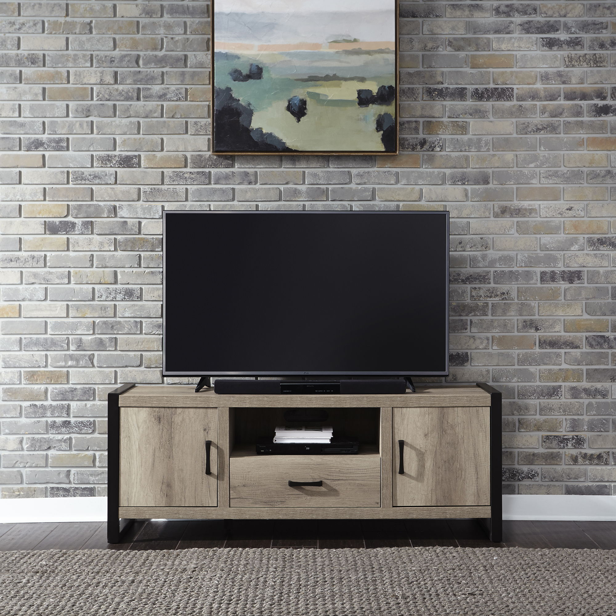 Liberty Furniture Sun Valley - 64" TV Console With Faux Metal - Light Brown | Meri Furniture