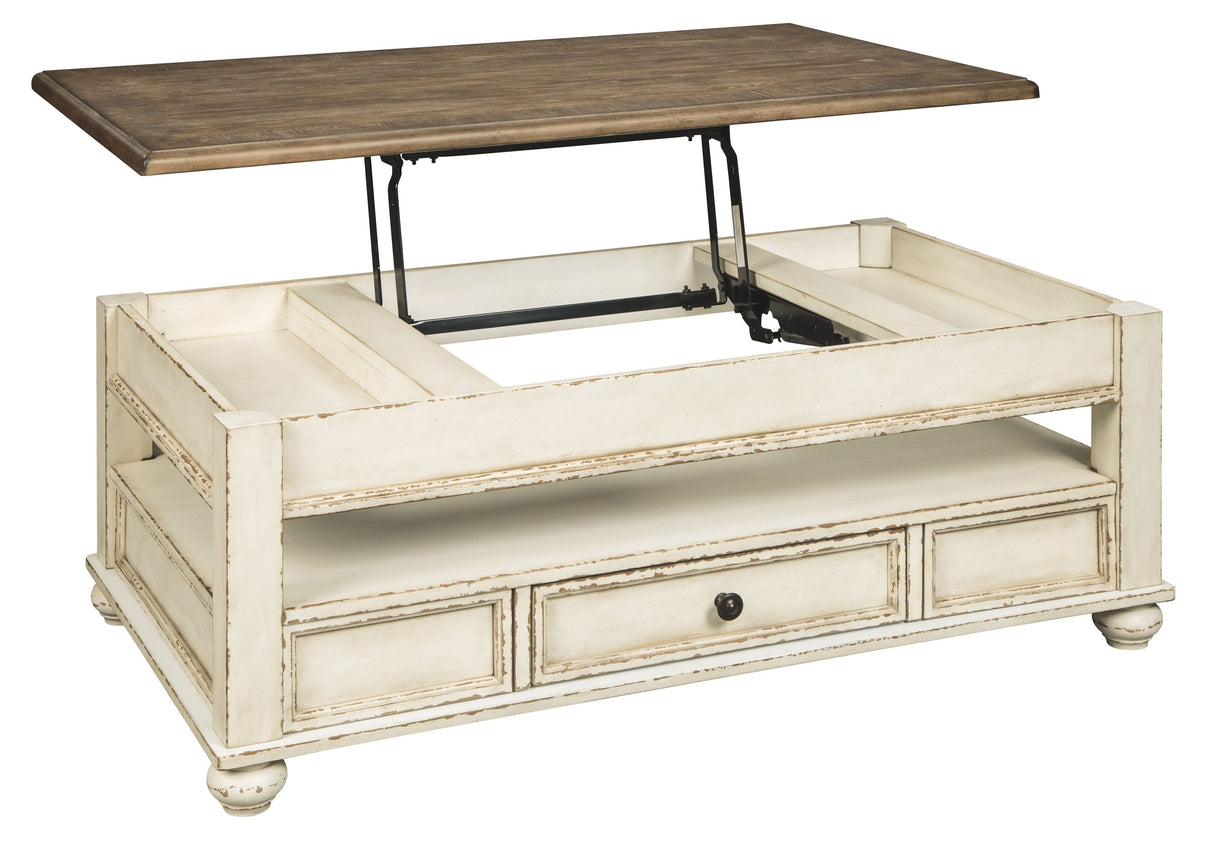 Ashley Furniture Realyn - White / Brown - Lift Top Cocktail Table | Meri Furniture