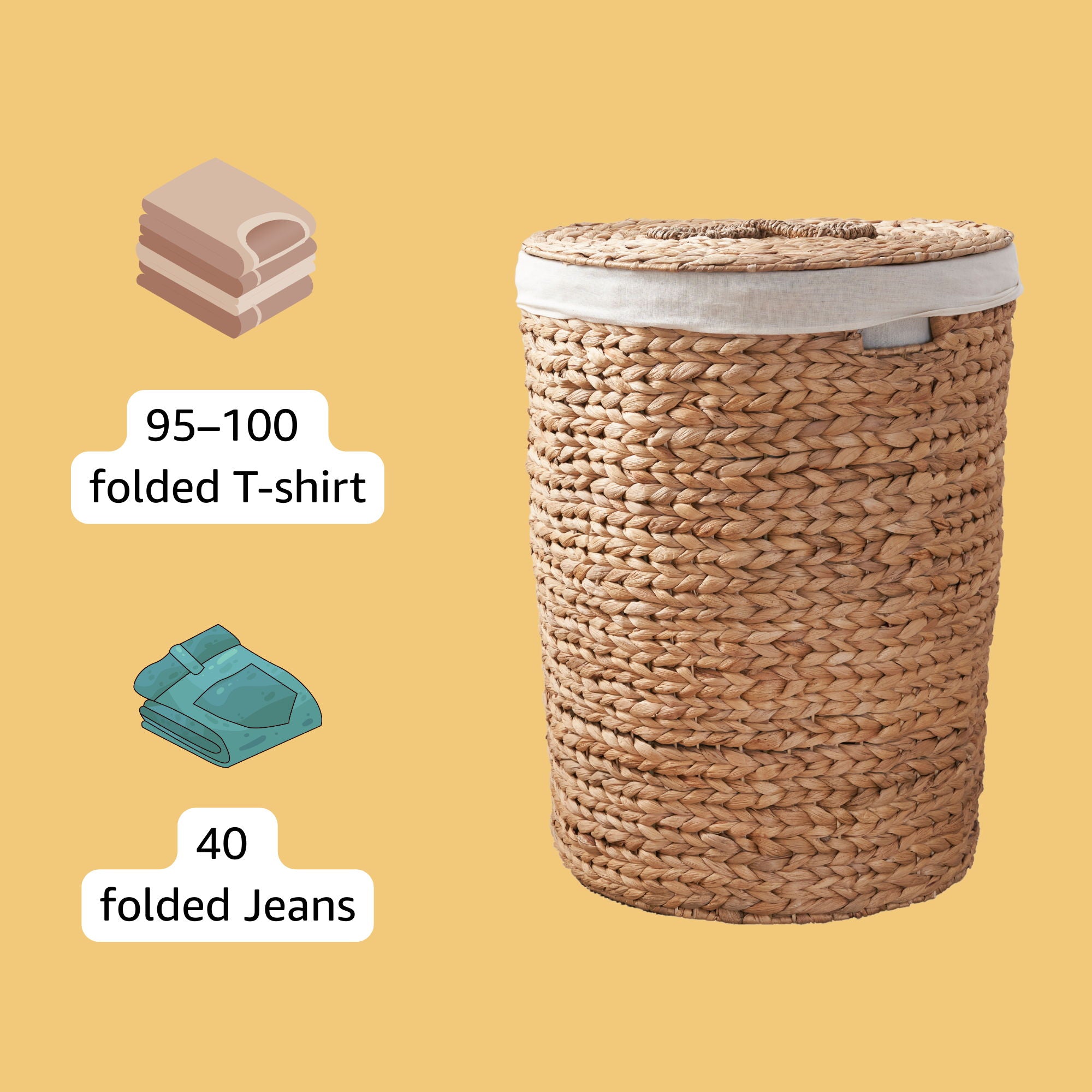 Ludmilla Round Tall Water Hyacinth Woven Wicker Laundry Hamper With Lid - For Clothes, Canvas, Toys And Book Storage With Removable Liner - 18" X 18" X 23" - Natural Brown