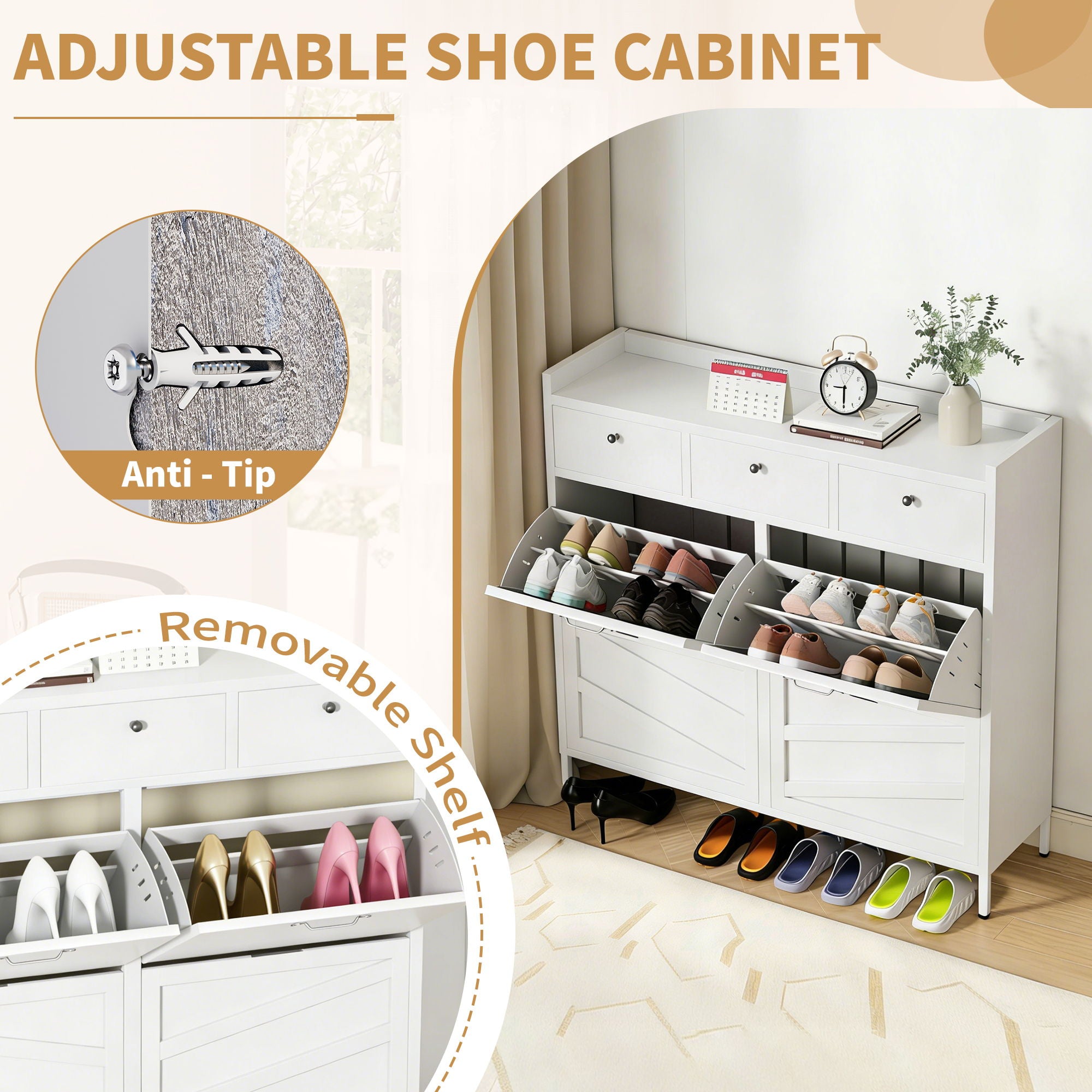 Shoe Cabinet With Flip Drawers