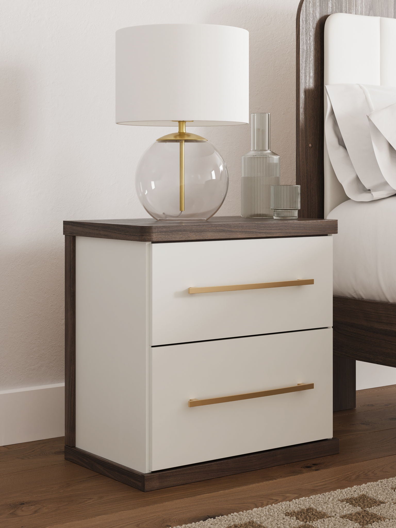 Kendanport - Two Drawer Night Stand - Brown / White