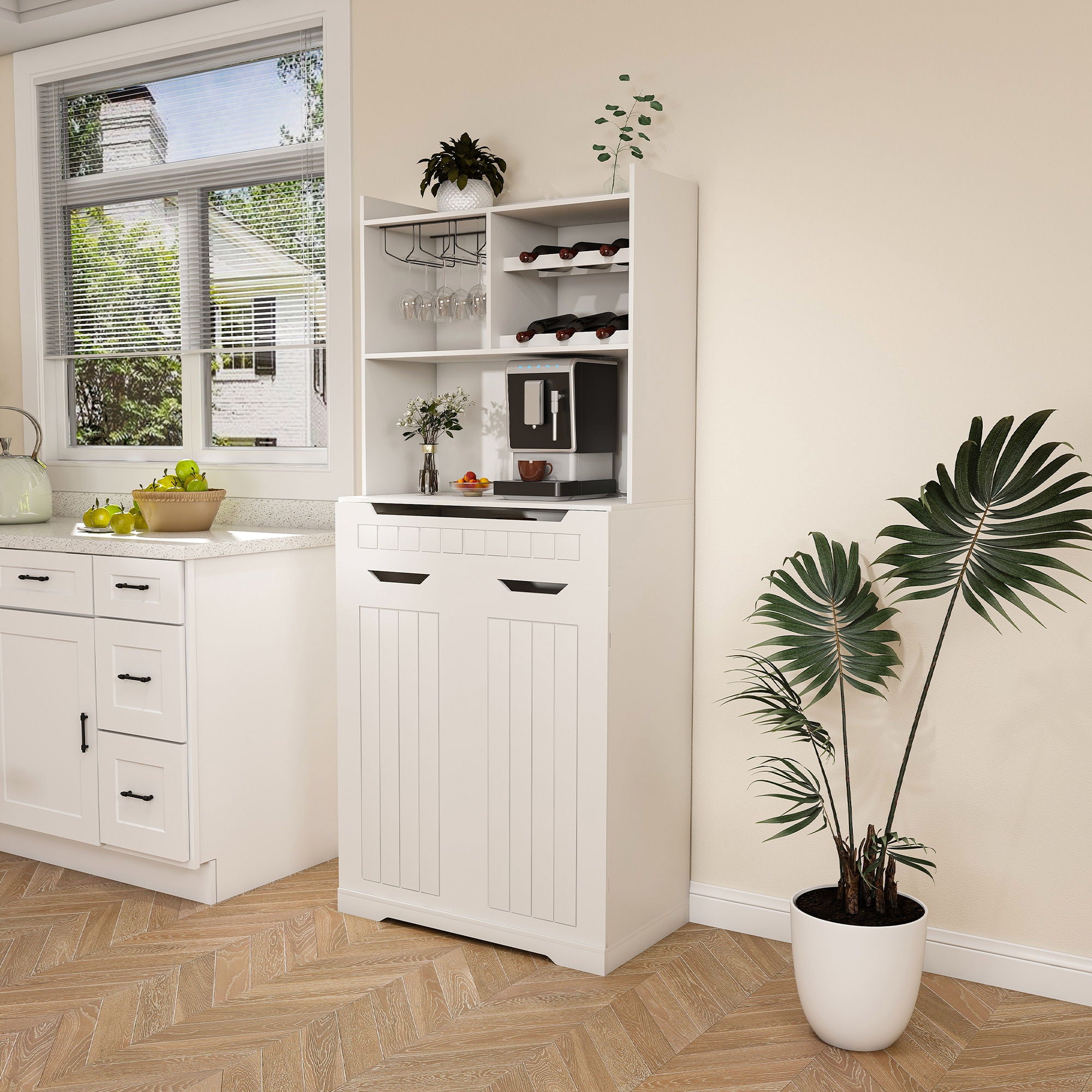 Modern Farmhouse Buffet Cabinet With Hutch Kitchen Storage Sideboard With Drawers & Barn Doors - White