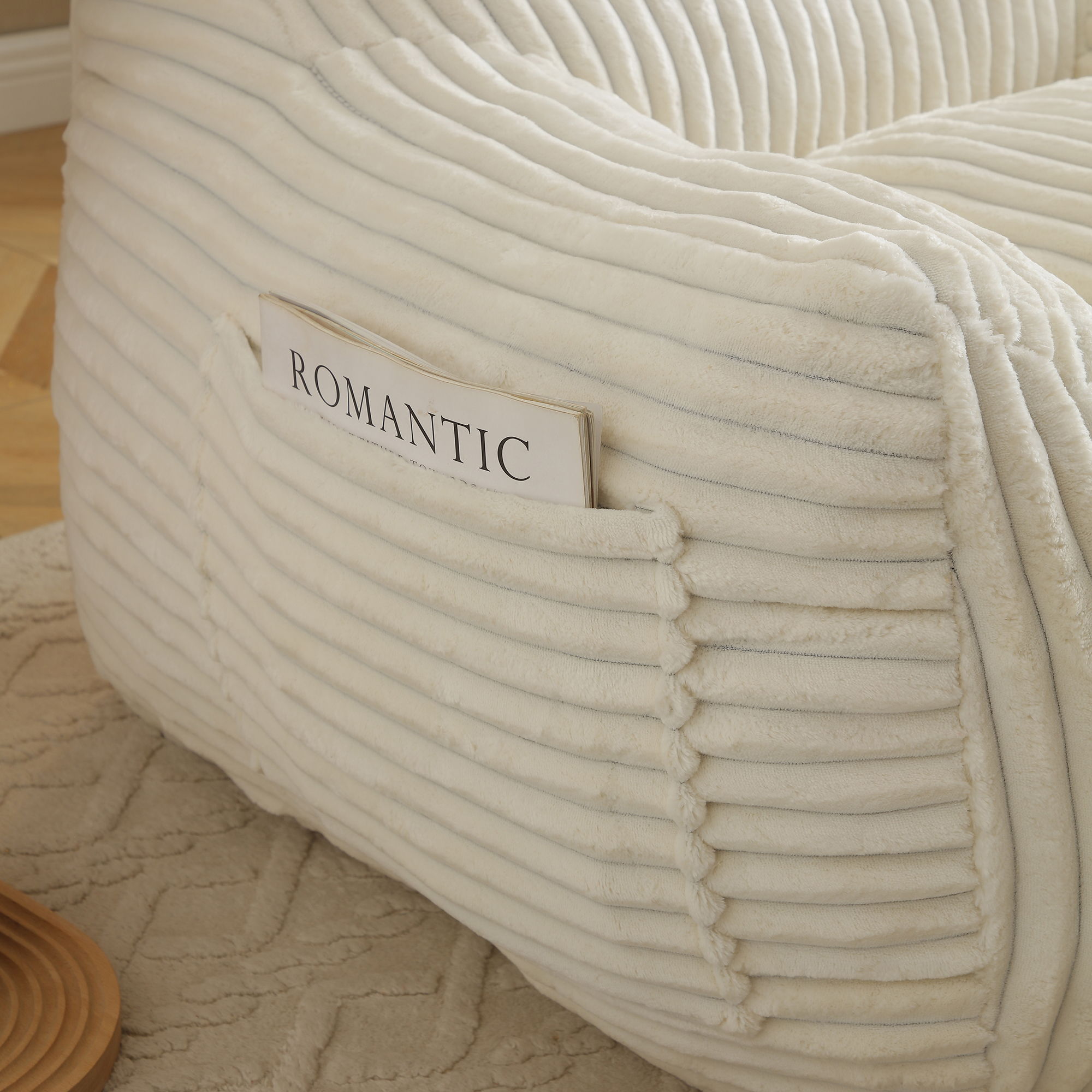 Giant Plush Bean Bag Chair With Armrests And Footstool