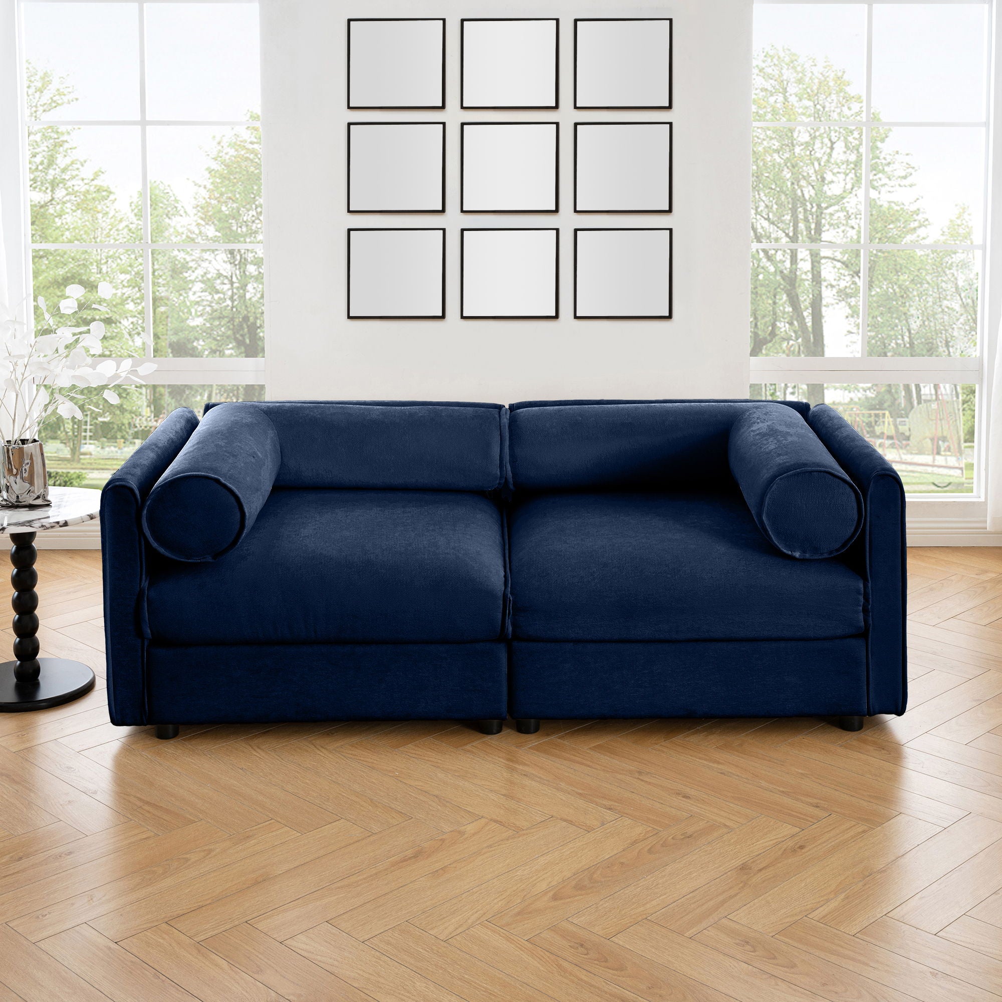 Stylish Chenille Sofa With Storage Seat And Cylindrical Backrest