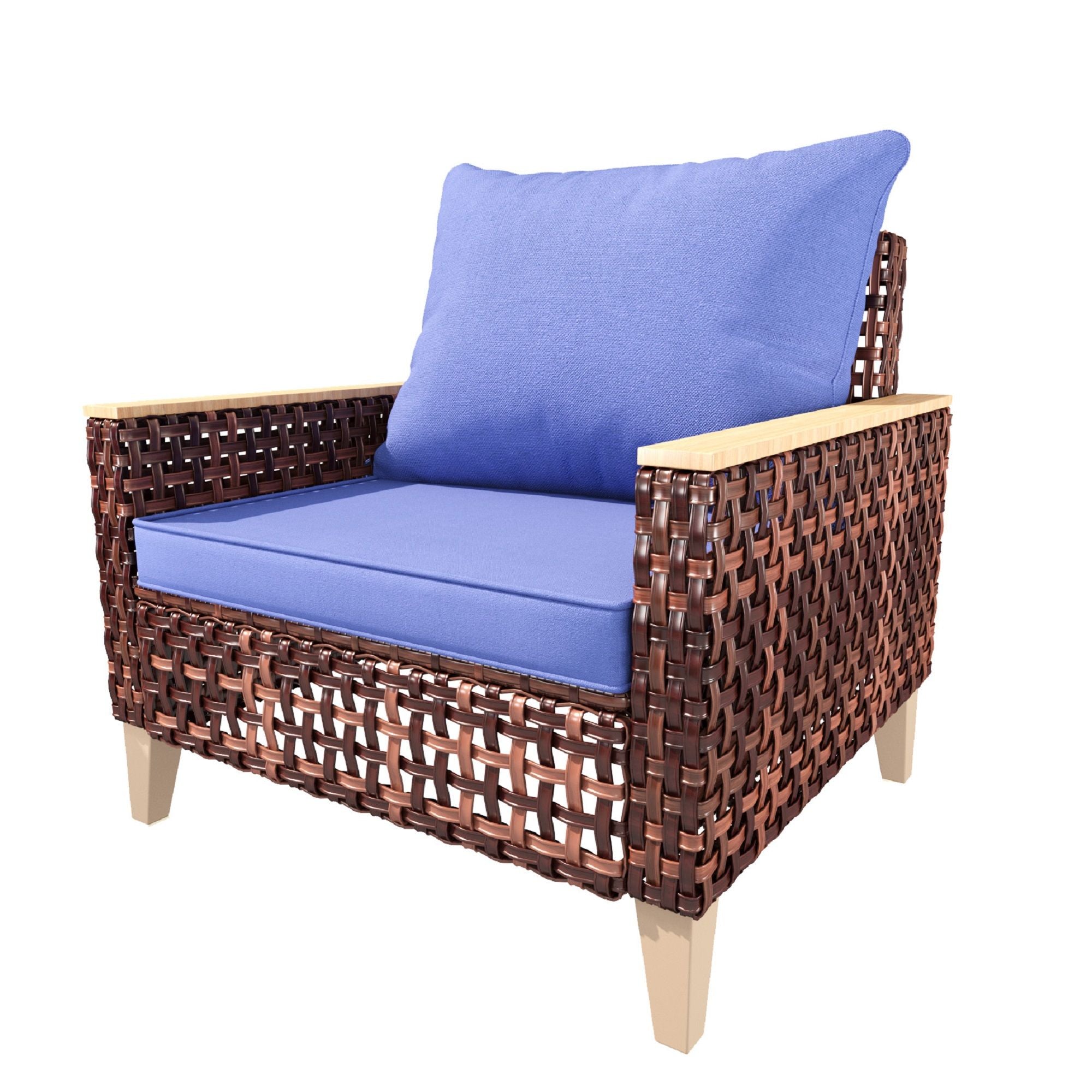 7 Pieces Patio, Wicker Dining Set With Removable Cushions Cotton And Rattan - Blue