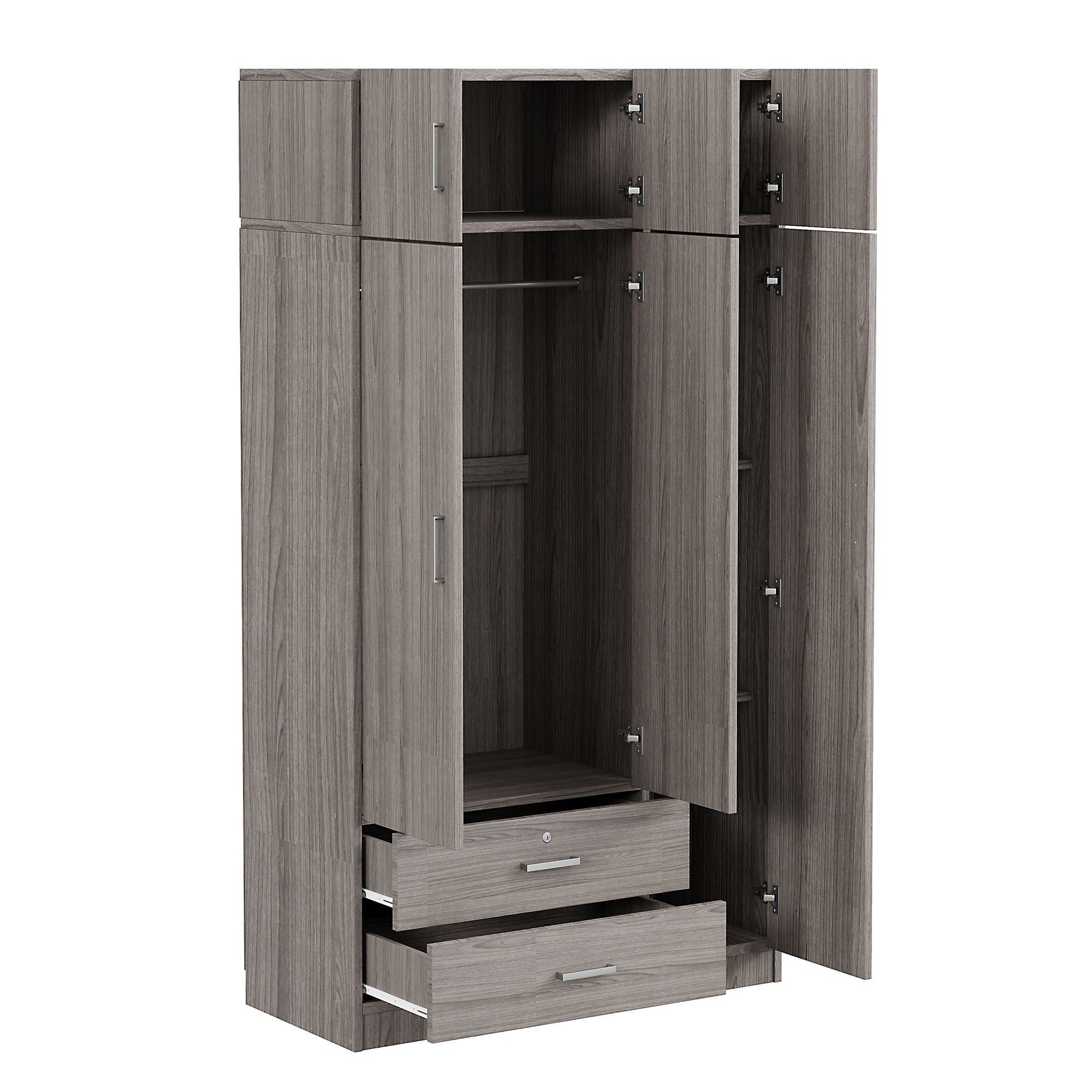 Modern 3 Door Mirror Wardrobe With 2 Drawers And Top Cabinet