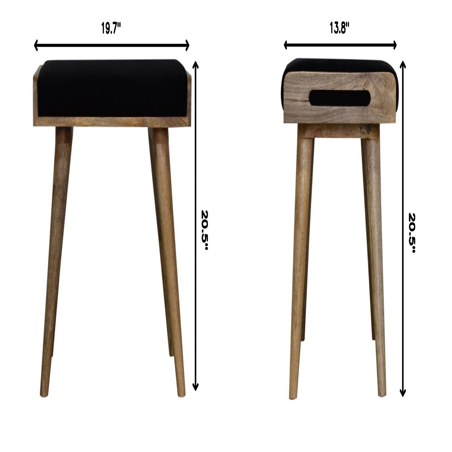 Velvet Tray Style Footstool - Black