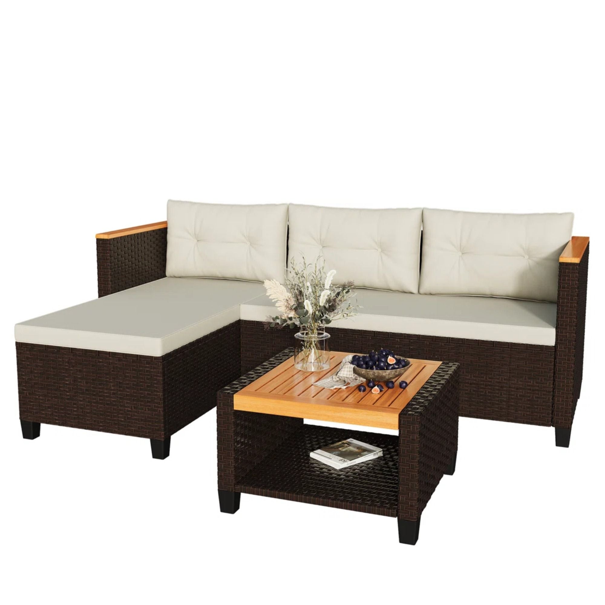 L-Shaped Patio Set With Cushions And Storage Table