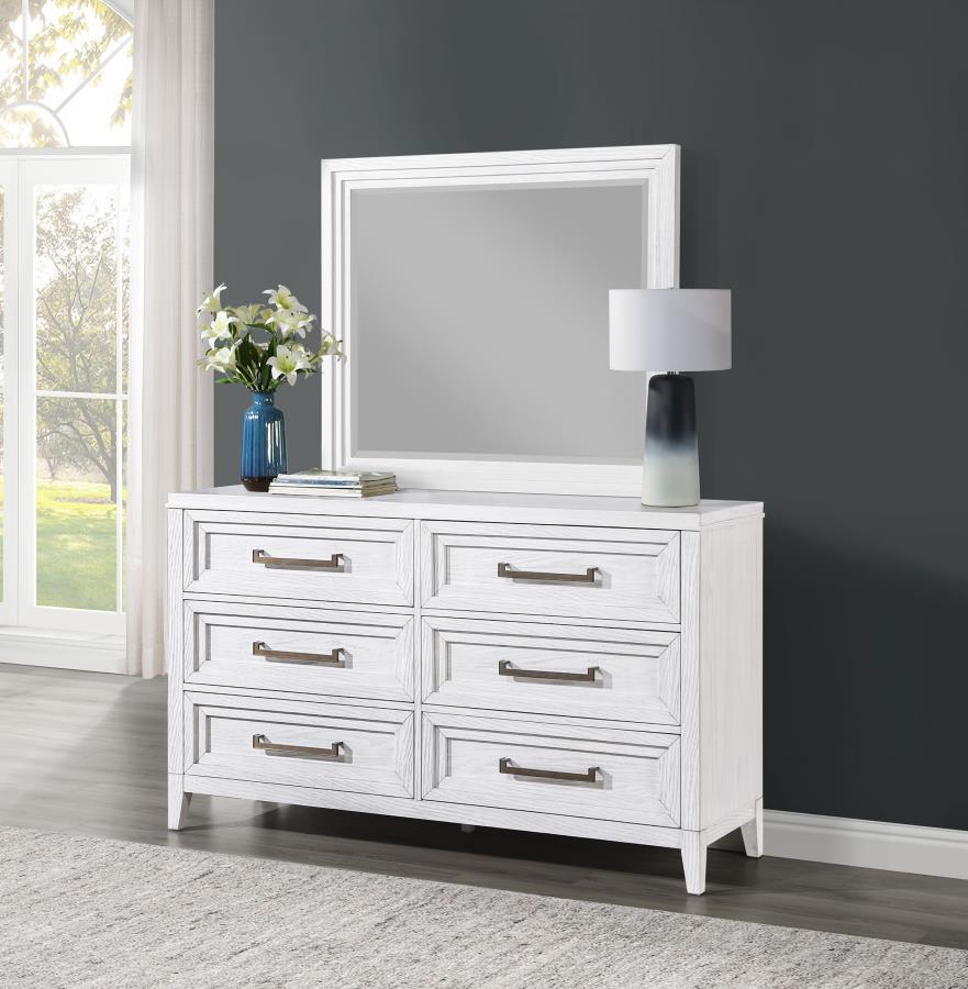 Coaster Fine Furniture Marielle - 6-Drawer Dresser With Mirror - Distressed White | Meri Furniture