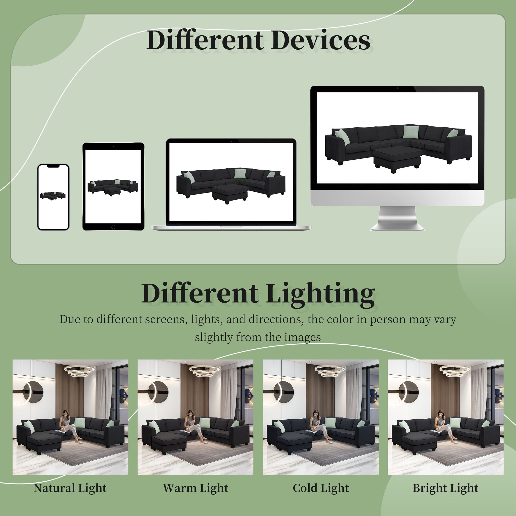 Sectional Sofa Couches Living Room Sets, 7 Seats Modular Sectional Sofa With Ottoman, L Shape Fabric Sofa Corner Couch Set With 3 Pillows