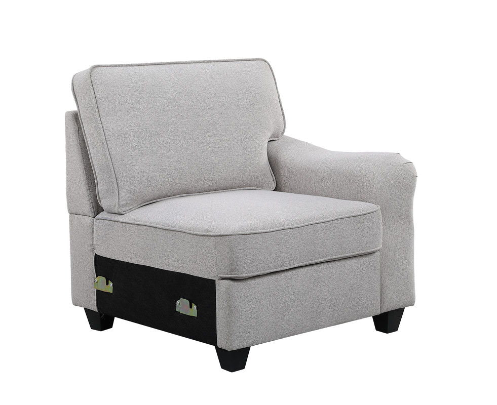 Leo 125"W Light Gray Linen 7Pc Modular L-Shape Sectional Sofa Chaise and Ottoman