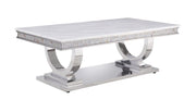 ACME Zander - Coffee Table - White Printed Faux Marble & Mirrored Silver Finish | Meri Furniture