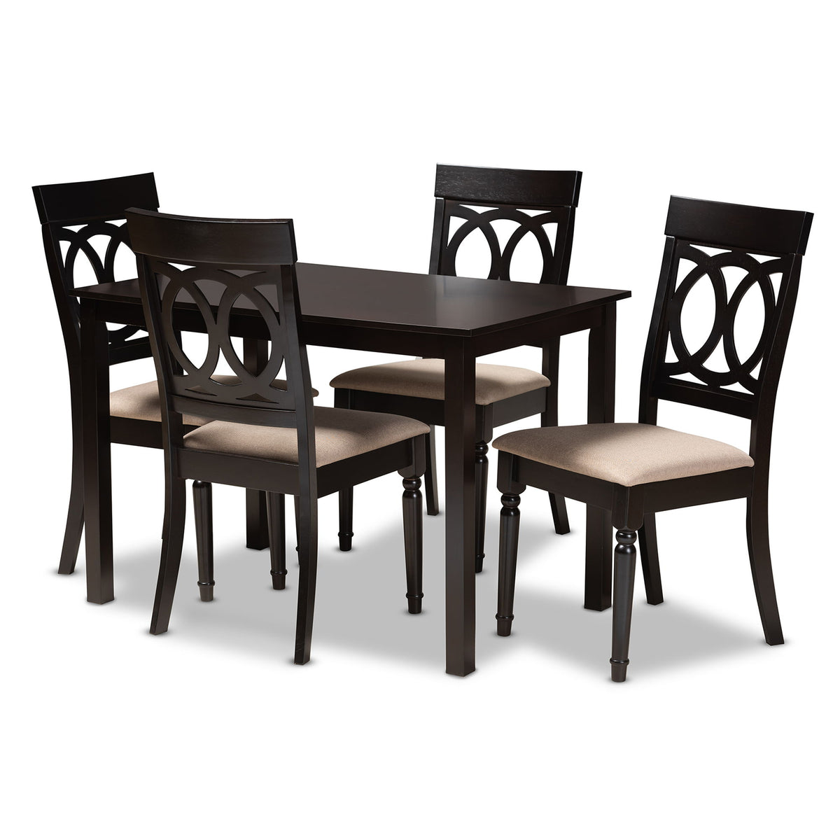 Lucie Modern and Contemporary Sand Fabric Upholstered Espresso Brown Finished 5-Piece Wood Dining Set