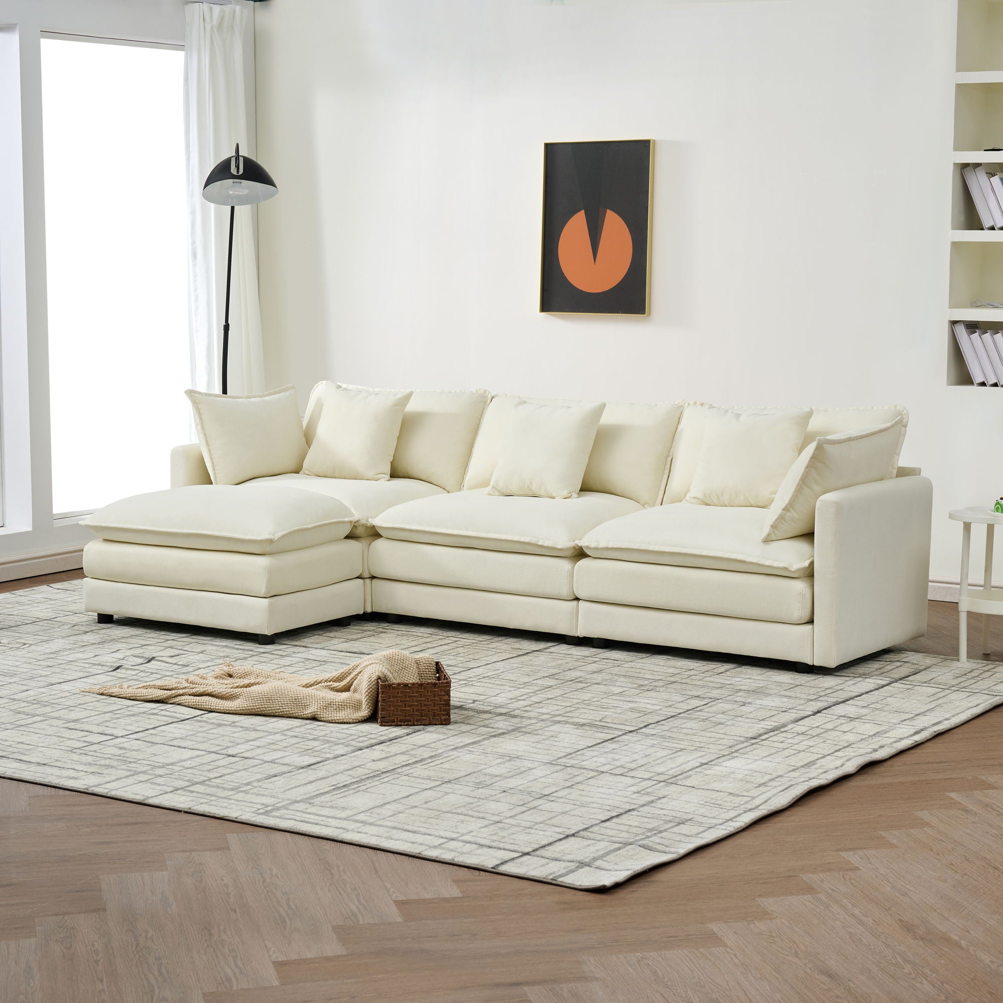 Modular Ottoman Style Deep Seat Sofa With Cushions