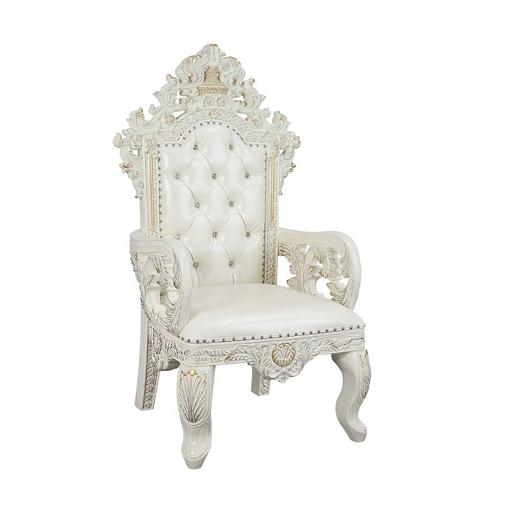ACME Adara - Dining Chair (Set of 2) - White PU & Antique White Finish | Meri Furniture