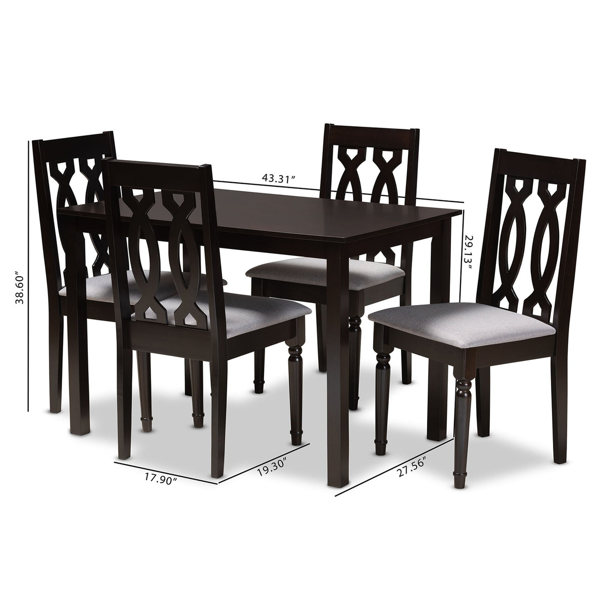 Cherese Modern and Contemporary Grey Fabric Upholstered Espresso Brown Finished 5-Piece Wood Dining Set