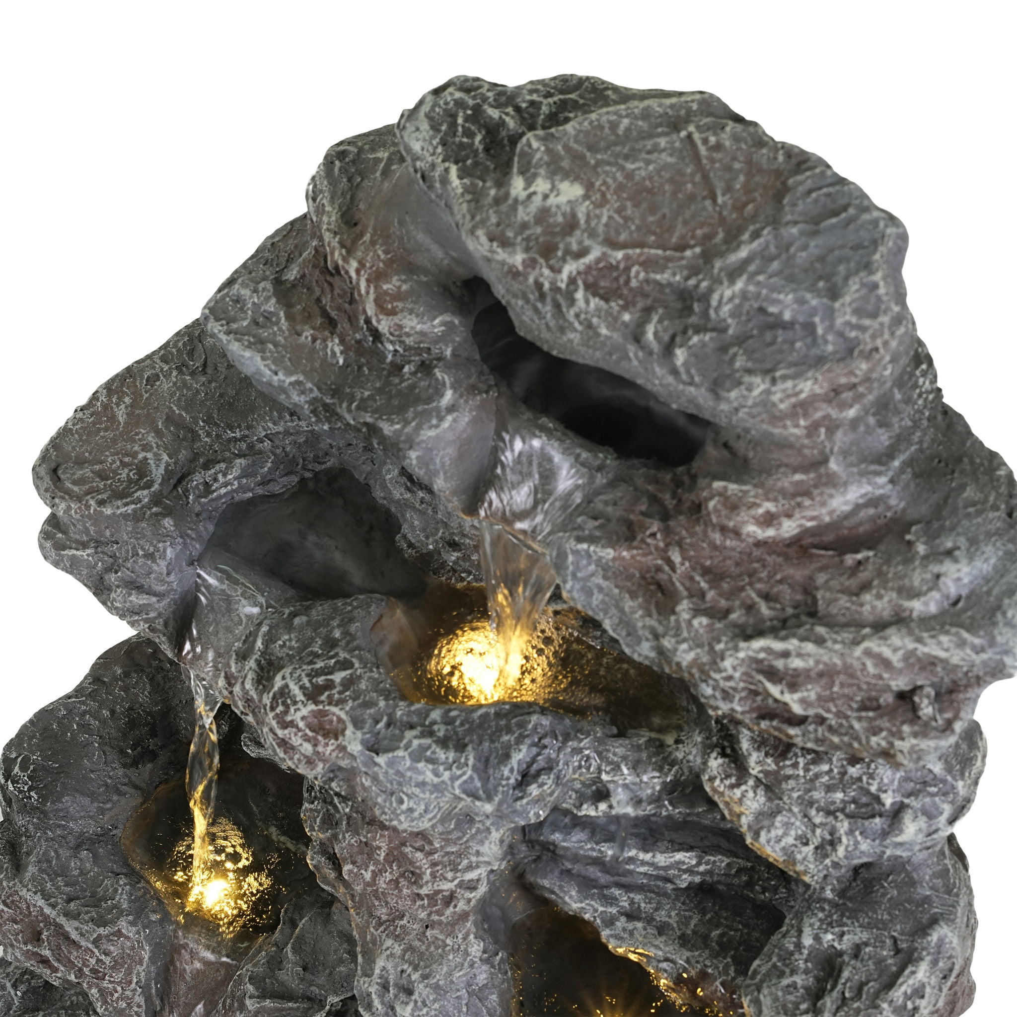 Concrete Rock Waterfall Fountain With LED Lights, Outdoor Garden Decor