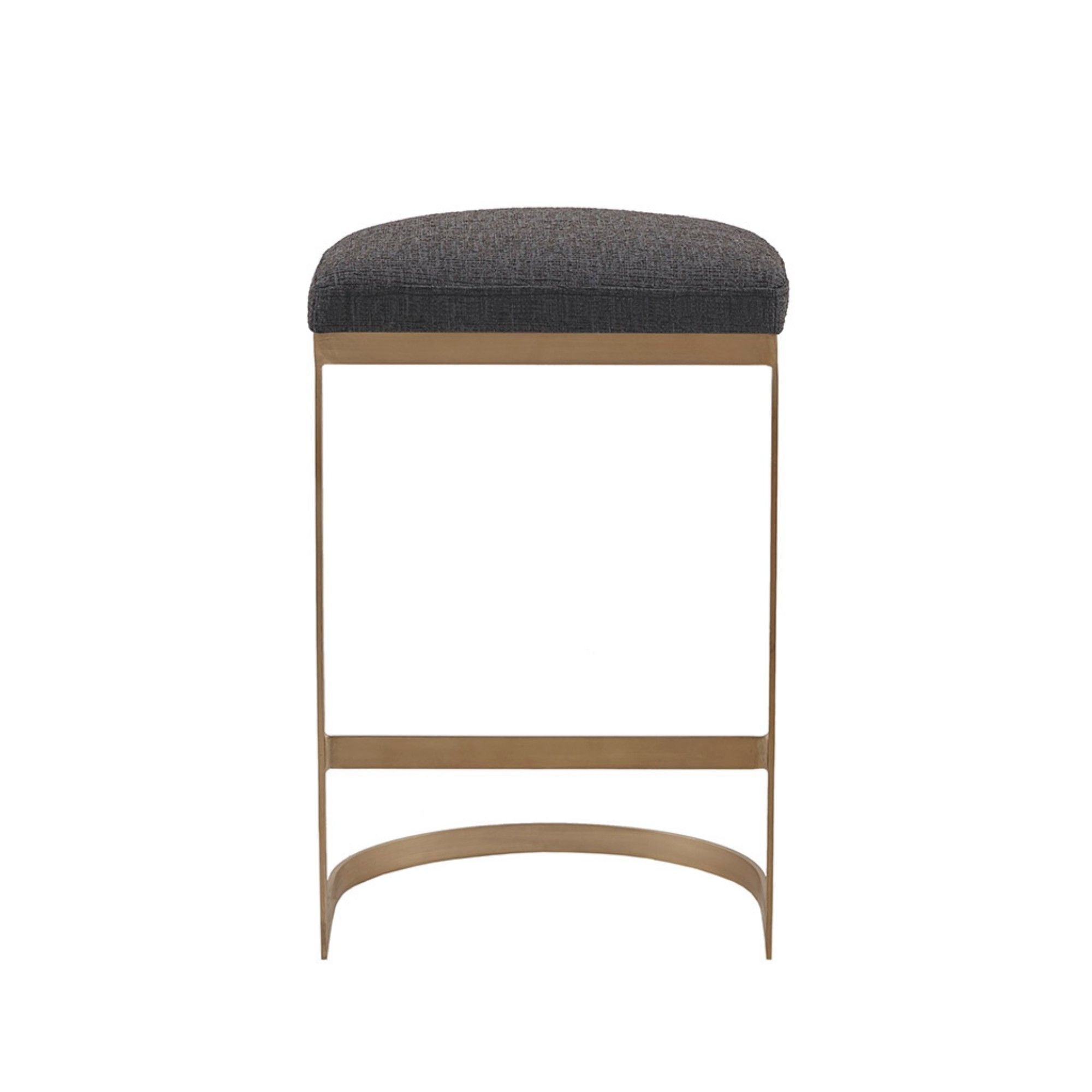 Counter Stool With Upholstered Seat, Metal Base - Charcoal / Antique Gold