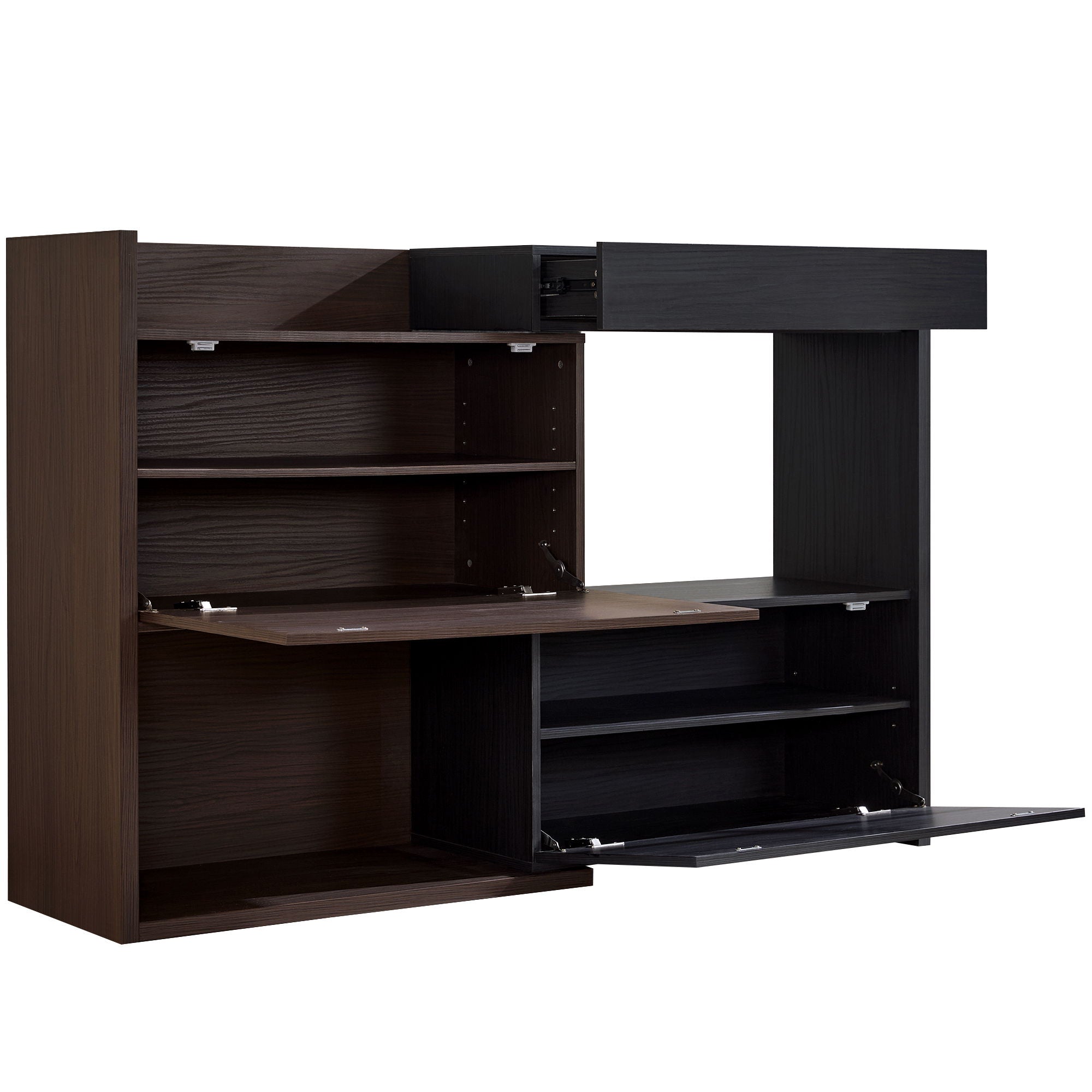 Modern Extendable & Rotating Cabinet With Drawer And Flip Doors For Versatile Storage - Black / Dark Walnut