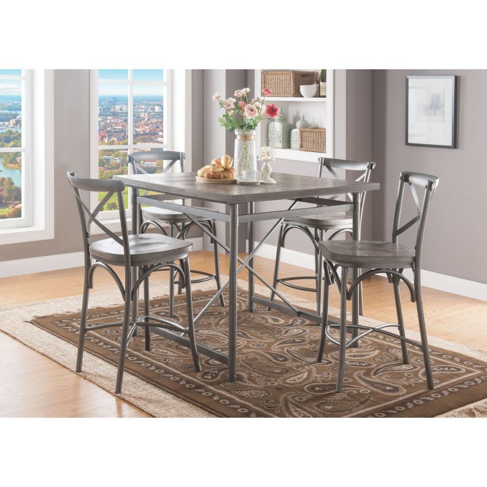 ACME Kaelyn II - Counter Height Table - Gray Oak & Sandy Gray | Meri Furniture