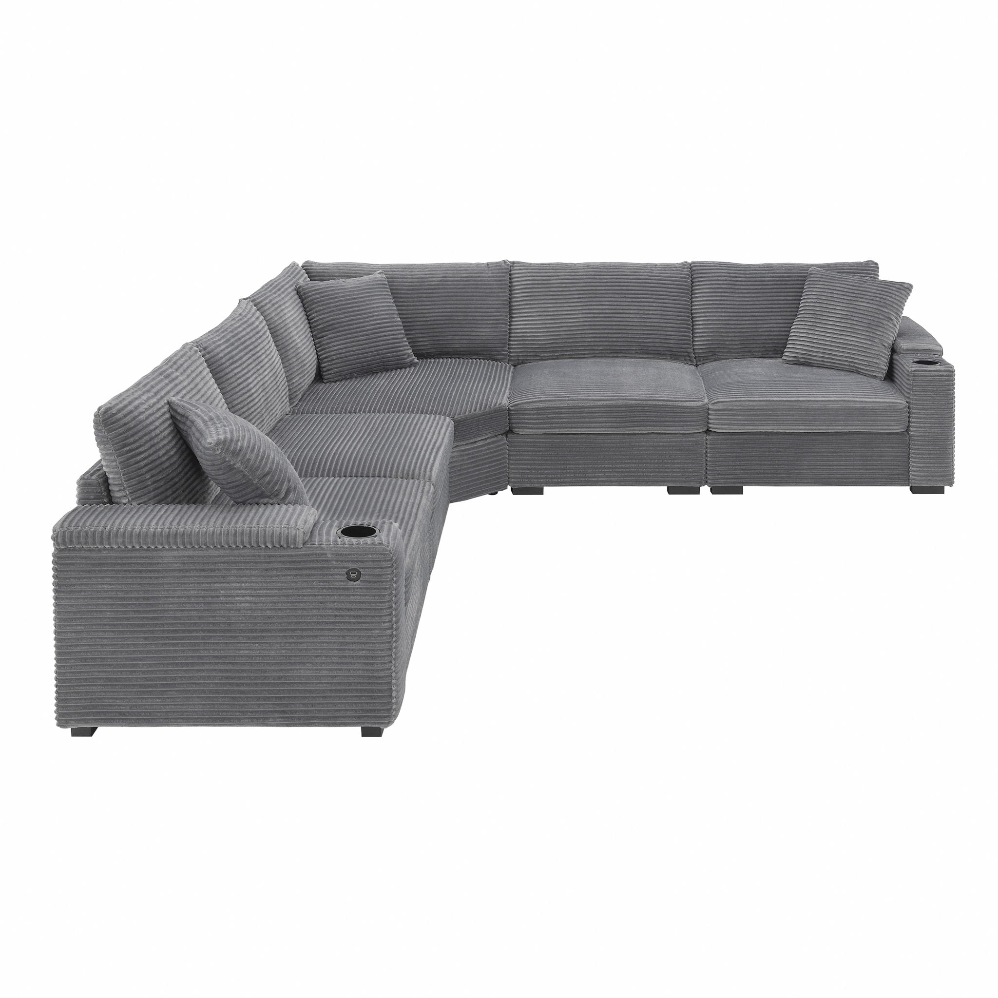 Convertible L Shaped Sectional Corner Couch With Armrest Storage Cup Holders USB Charger, Irregular Corner Oversized Comfy Modular Sofa
