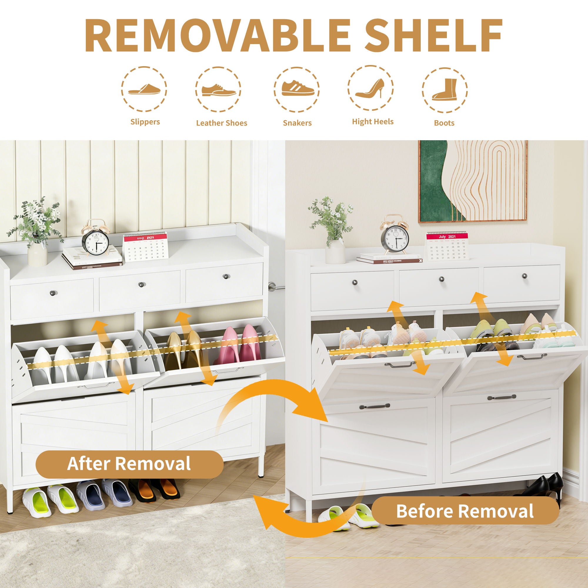 Shoe Cabinet With Flip Drawers