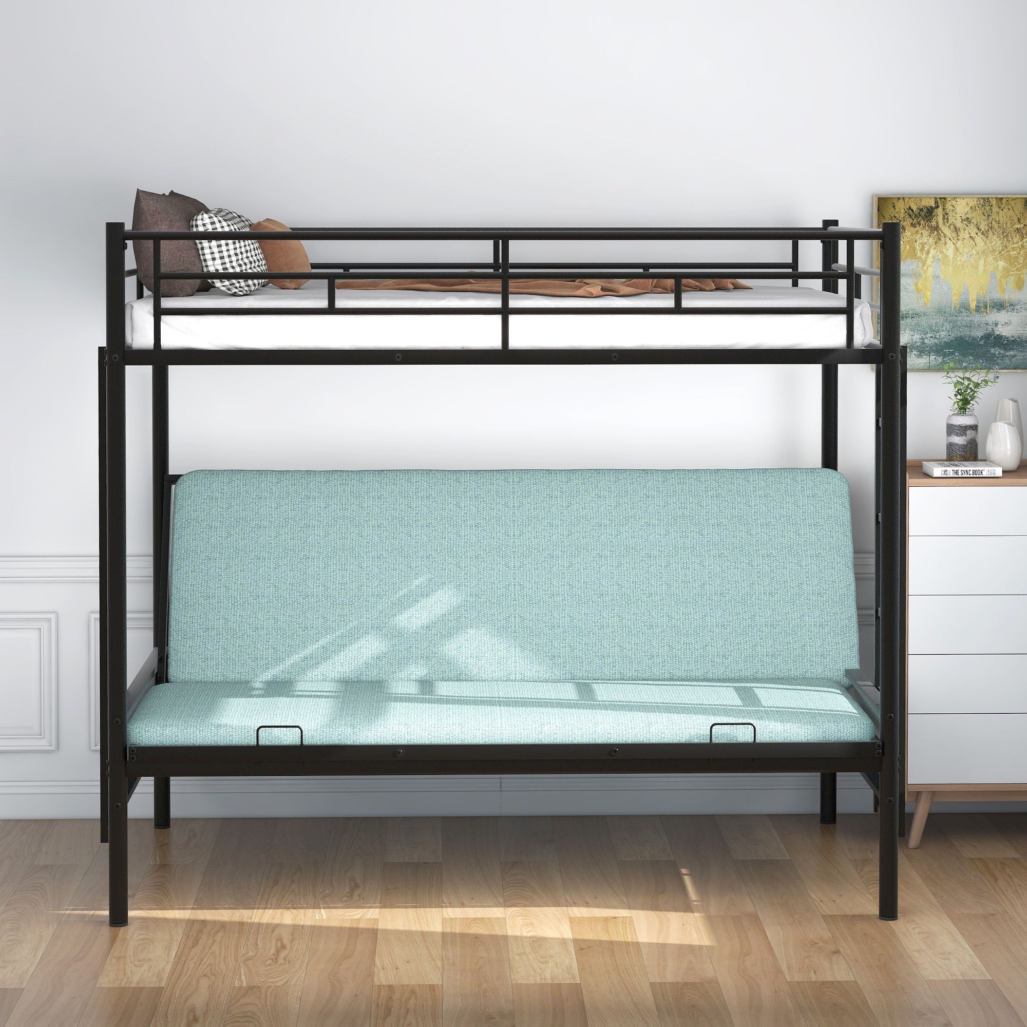 Twin Over Full Bunk Bed, Multifunction - Black