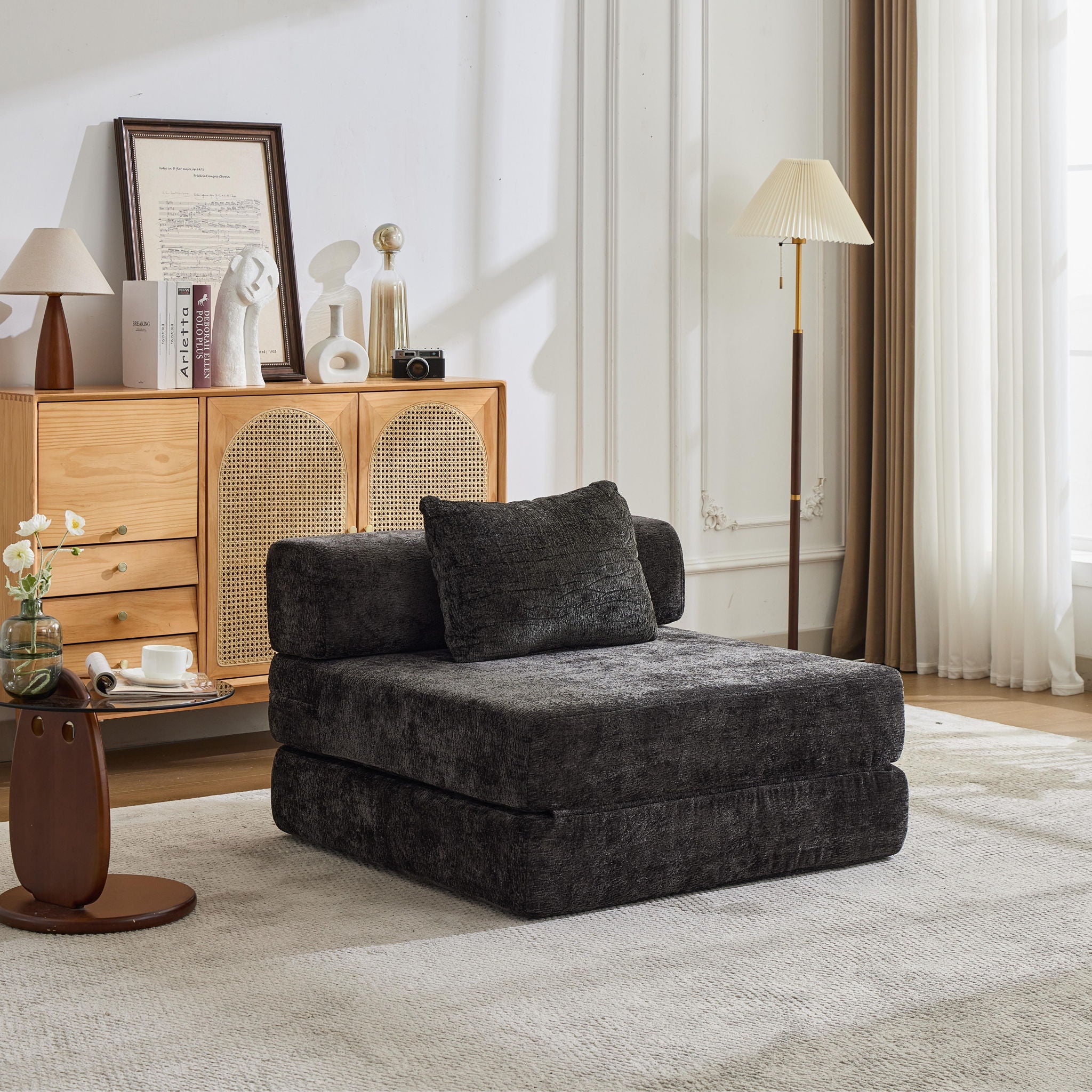 Convertible Floor Sofa Bed With Fixed Shape Frame For Living Room