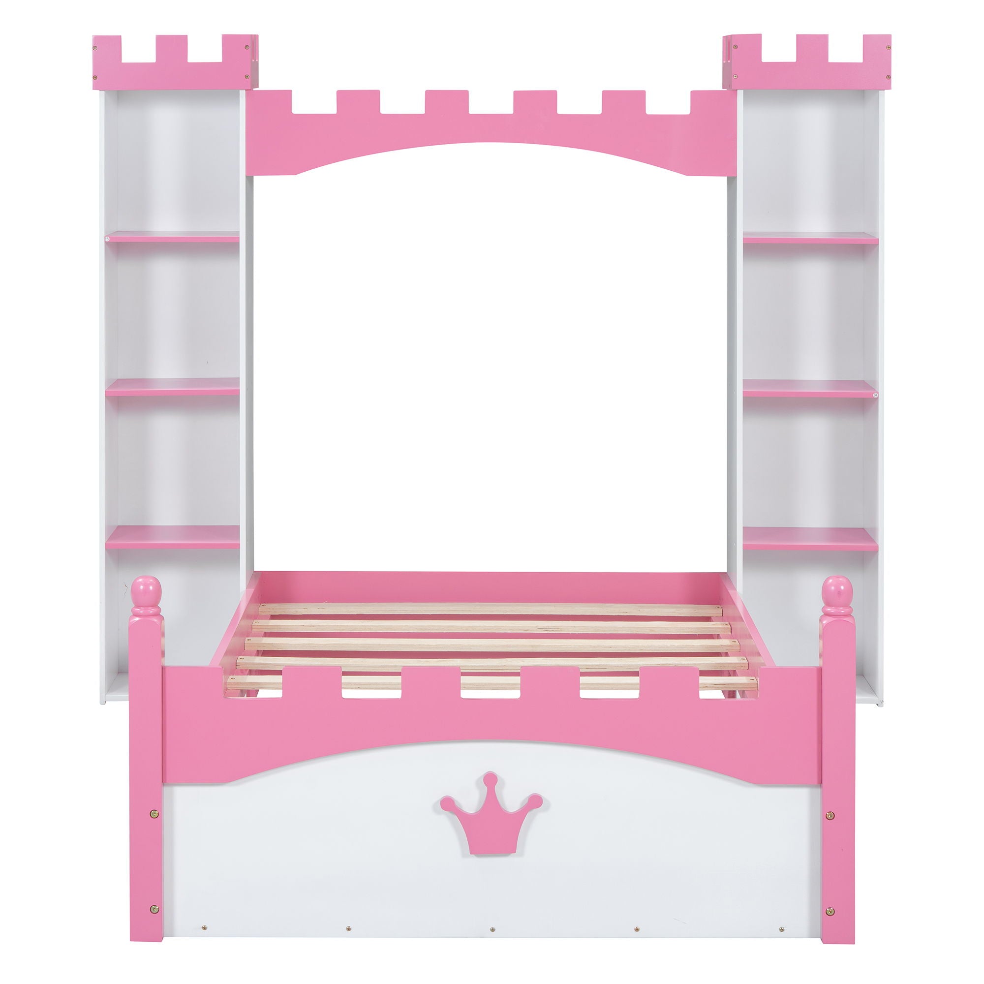 Castle Shaped Bed With Storage Shelf, Dreamy Platform Bed For Kids Bedroom