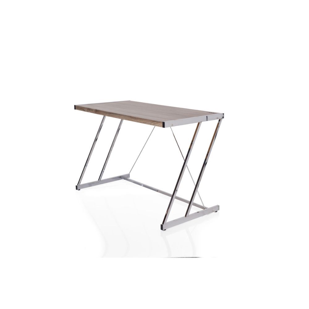 ACME Finis - Desk - Weathered Oak & Chrome | Meri Furniture