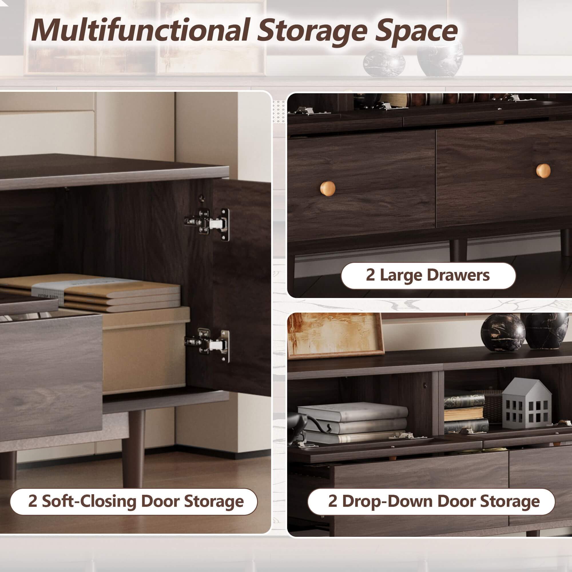 TV Stand With Drawers, Accent Entertainment Center For Living Room - Dark Brown