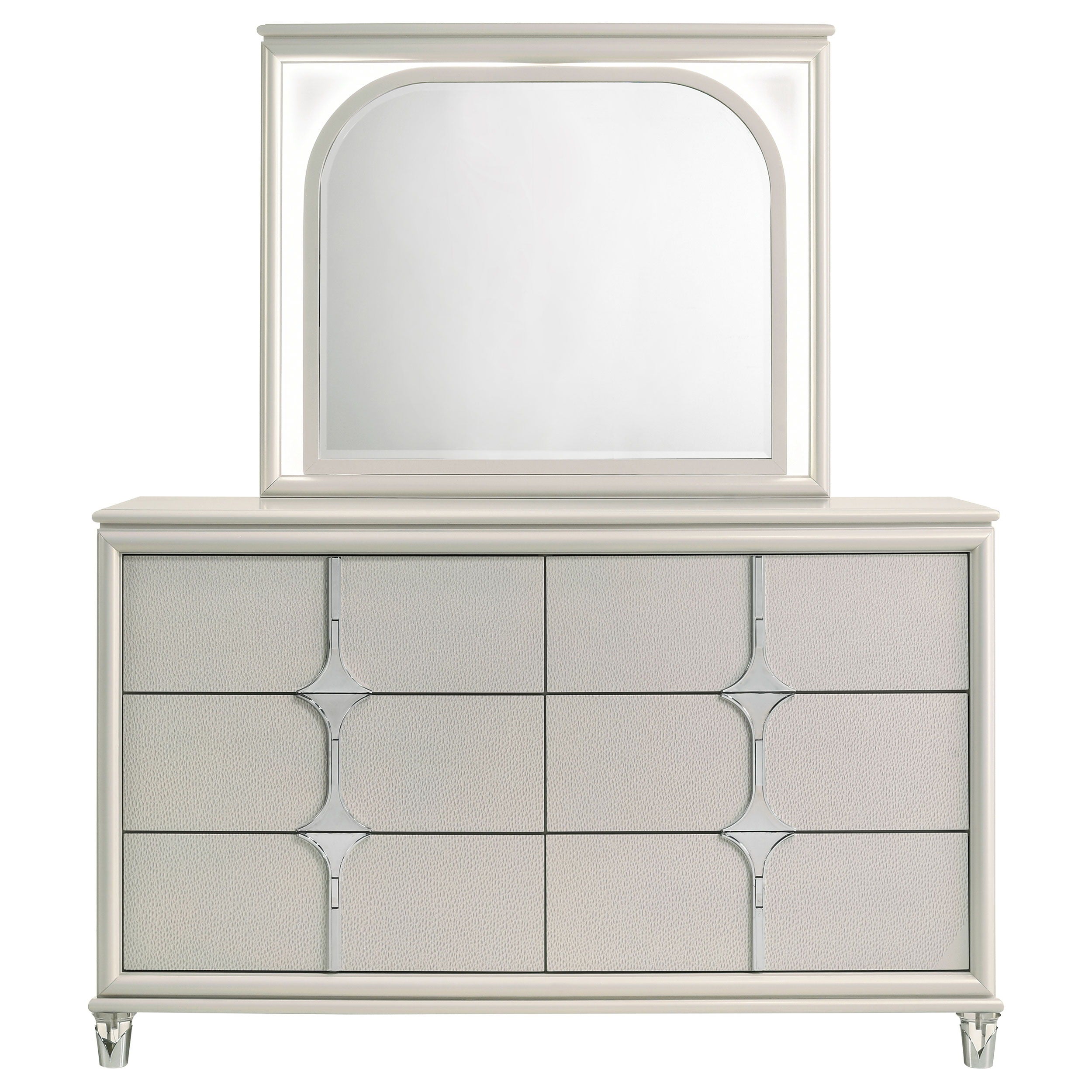 Coaster Fine Furniture Olivia - 6-Drawer Dresser And LED Mirror - Pearl White | Meri Furniture