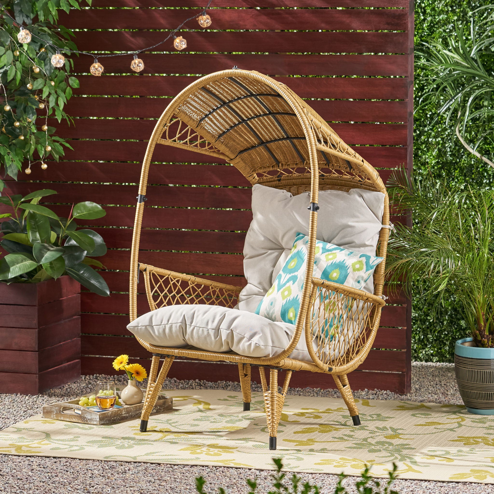 Outdoor Wicker Standing Basket Chair With Cushion