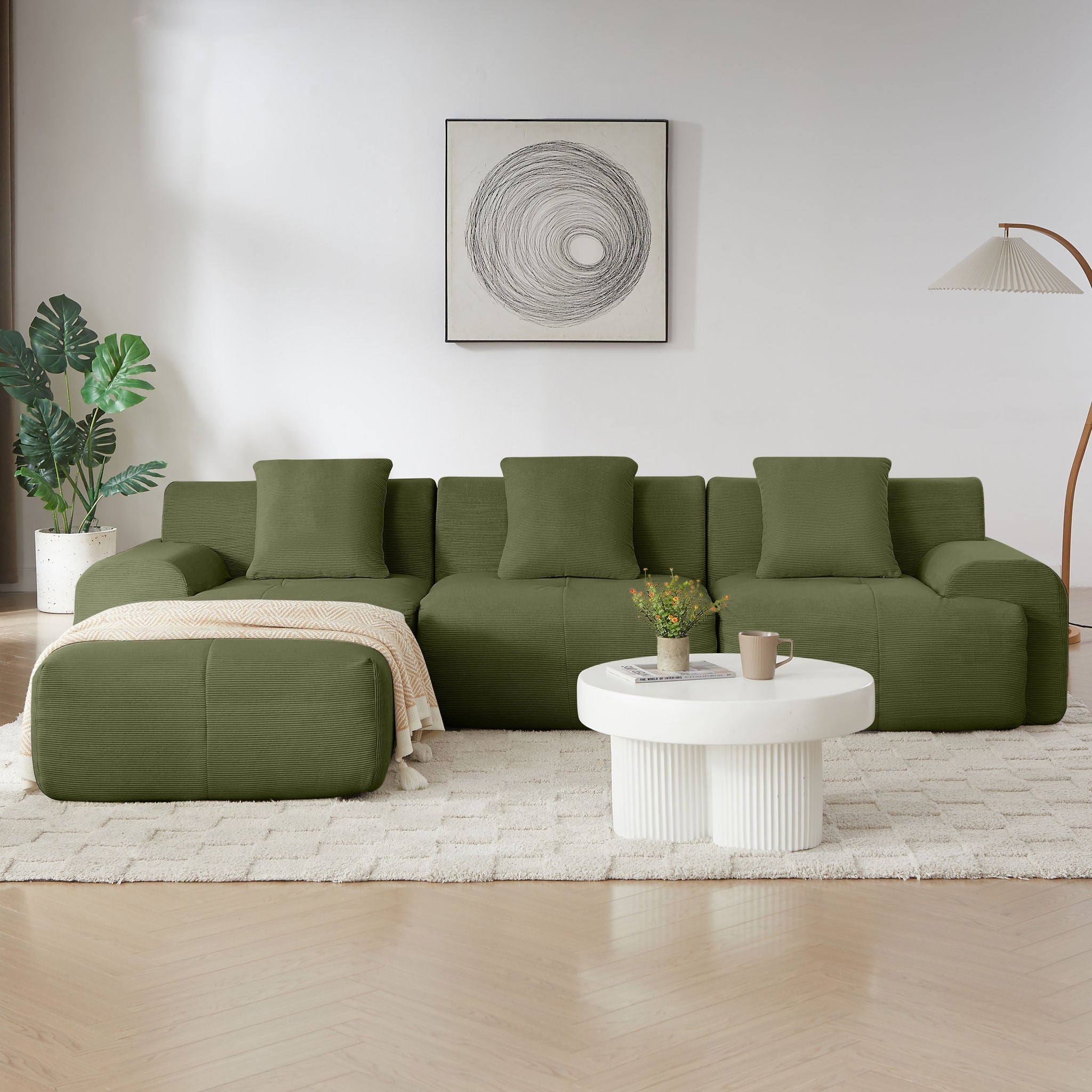 L Shaped Modular Sectional Sofa Corduroy And Movable Ottoman