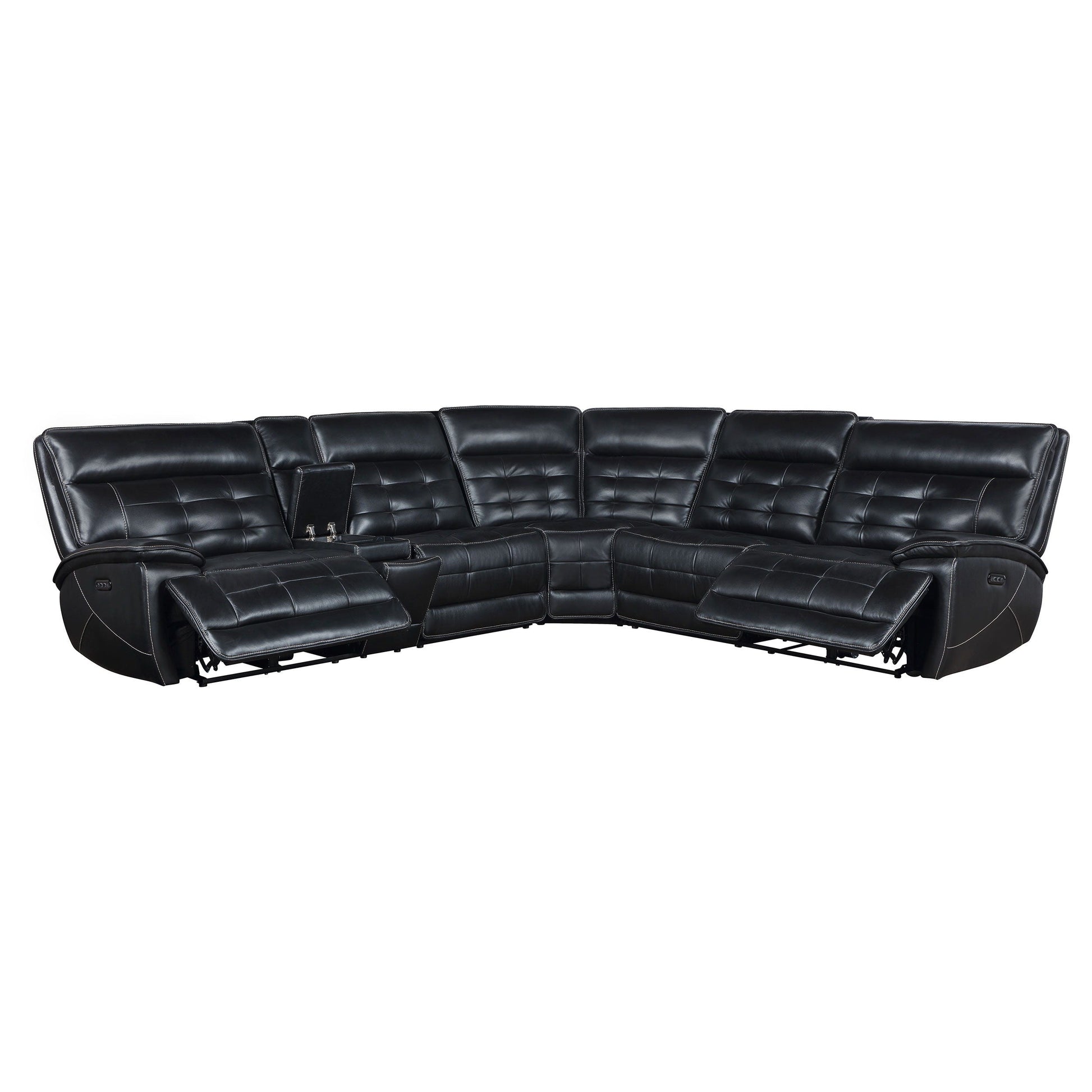 Coaster Fine Furniture Hewitt - Leather Upholstered Power Reclining Sectional - Black | Meri Furniture