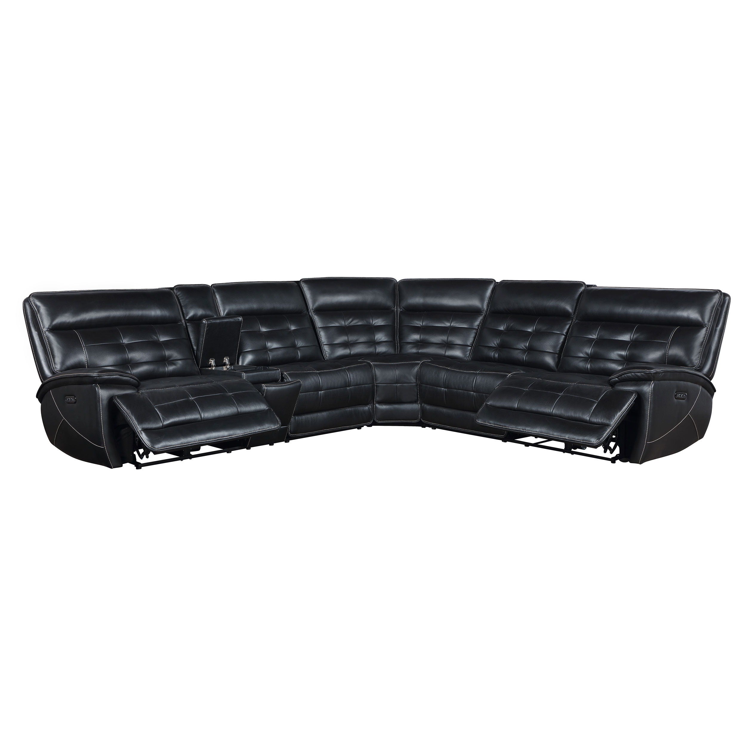 Coaster Fine Furniture Hewitt - Leather Upholstered Power Reclining Sectional - Black | Meri Furniture