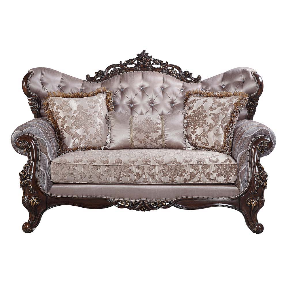 ACME Benbek - Loveseat - Fabric & Antique Oak Finish | Meri Furniture
