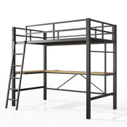 Twin Metal Loft Bed With L - Shaped Desk, Charging Station Loft Bed Frame Twin Size, Safety Guard & Ladder, No Box Spring Needed - Black