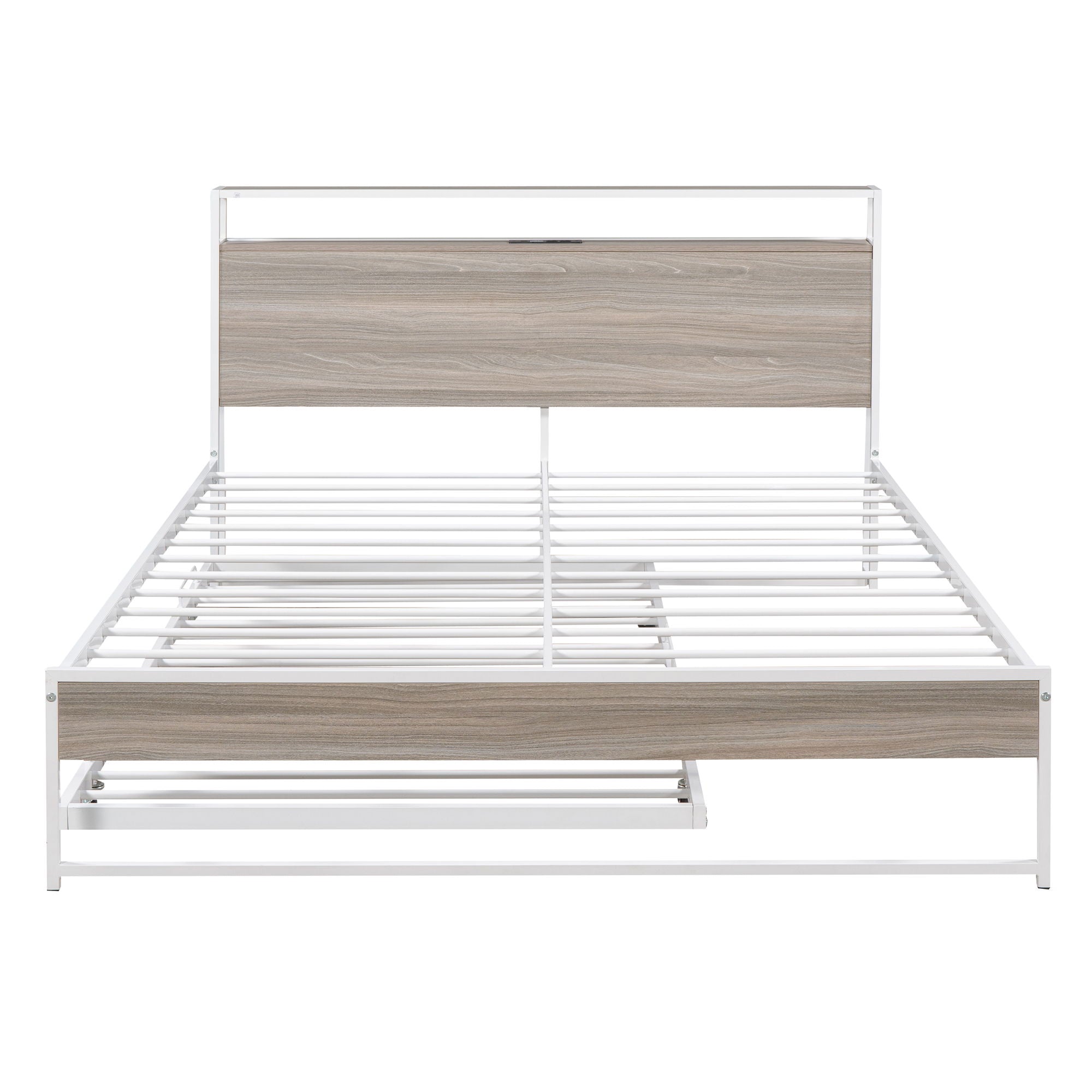 Platform Bed Frame With Trundle, USB Ports And Slat Support, No Box Spring Needed